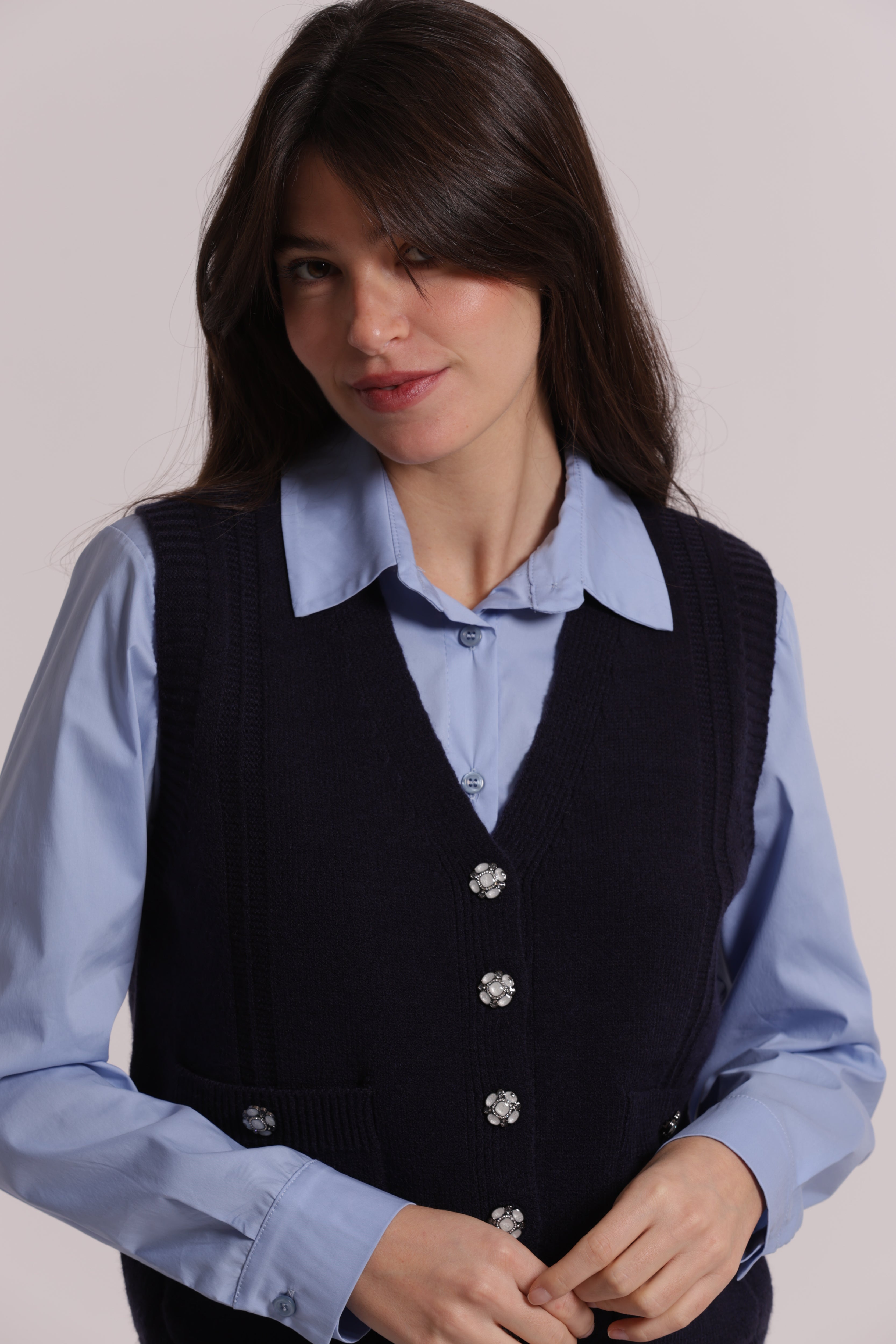 Mimi Mua Maglia Gilet Bottoni Gioiello gilet elegante