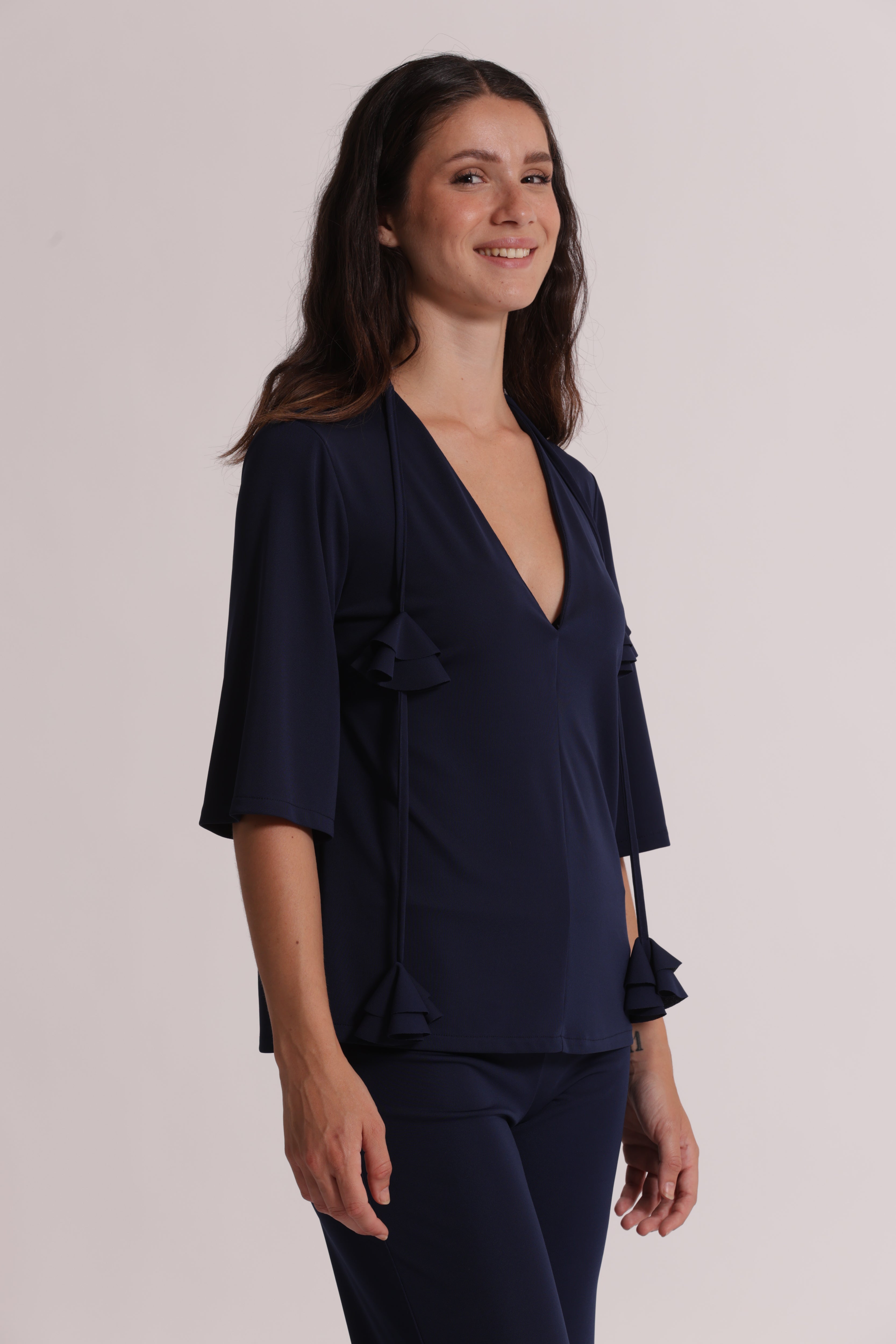 Mimi Mua blusa scollo V floreale nero poliestere