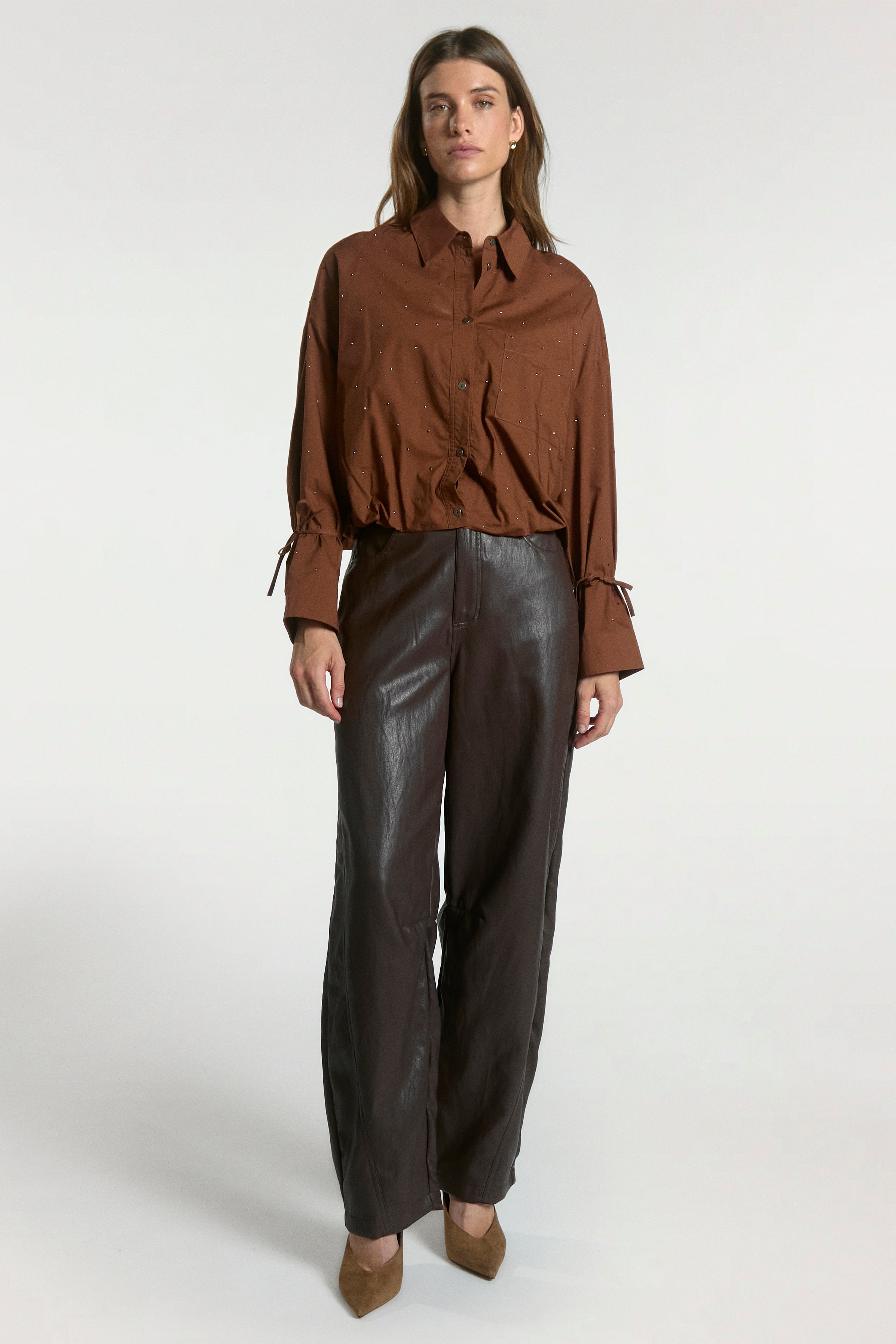 Aaiko Mikkie camicia marrone popeline con strass