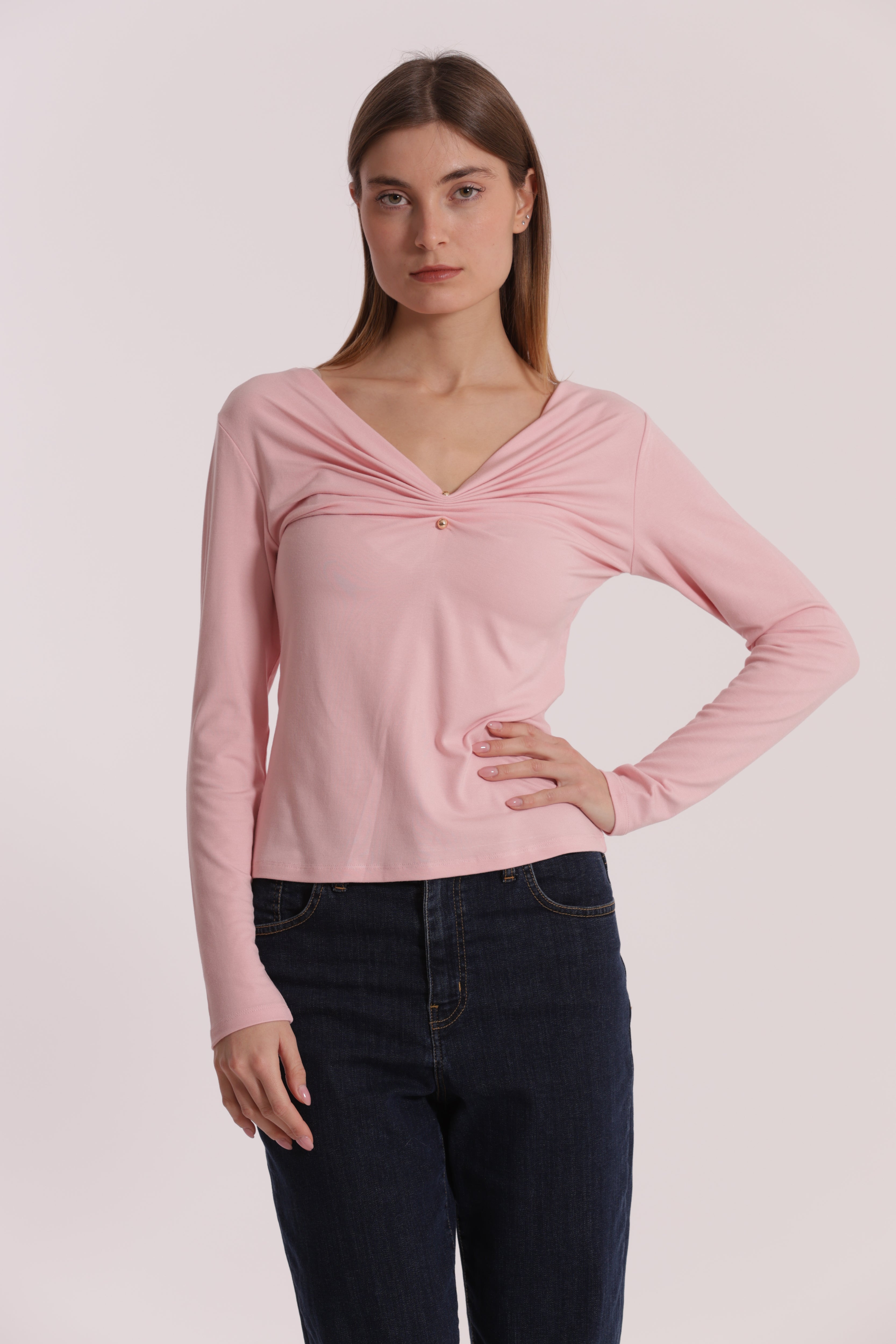 Mimi Mua Scollo V t-shirt nero cotone accessorio