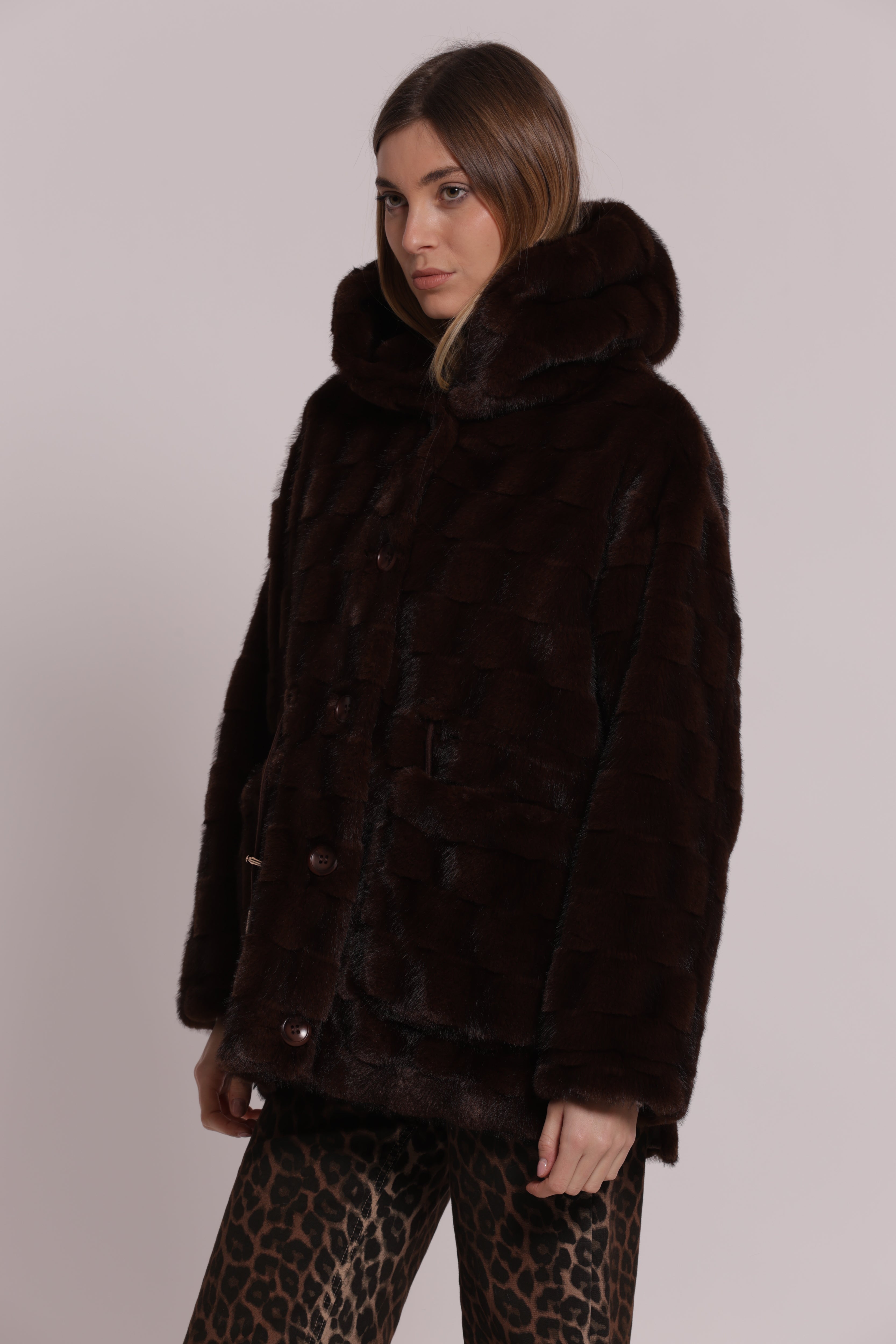 Mimi Mua Cappotto Effetto Pelliccia con Coulisse nero