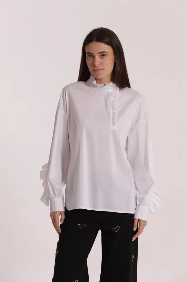 Mimi Mua blusa cotone rouches bianca con volant