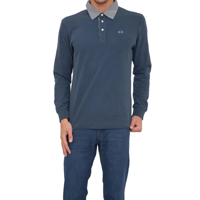 La Martina Heavy Jersey polo uomo manica lunga blu