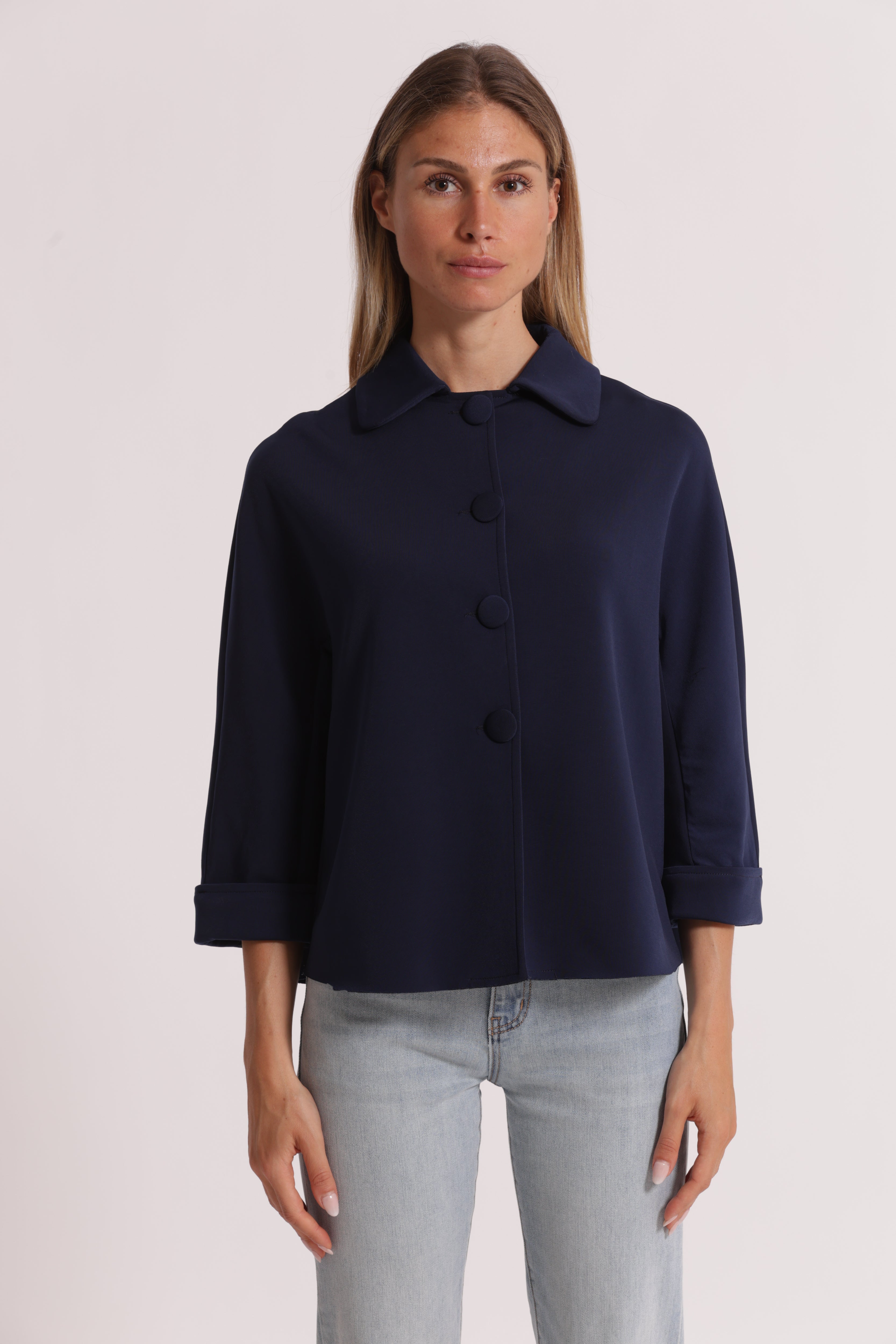 Mimi Mua Neoprene Bottoni giacca blu strutturata