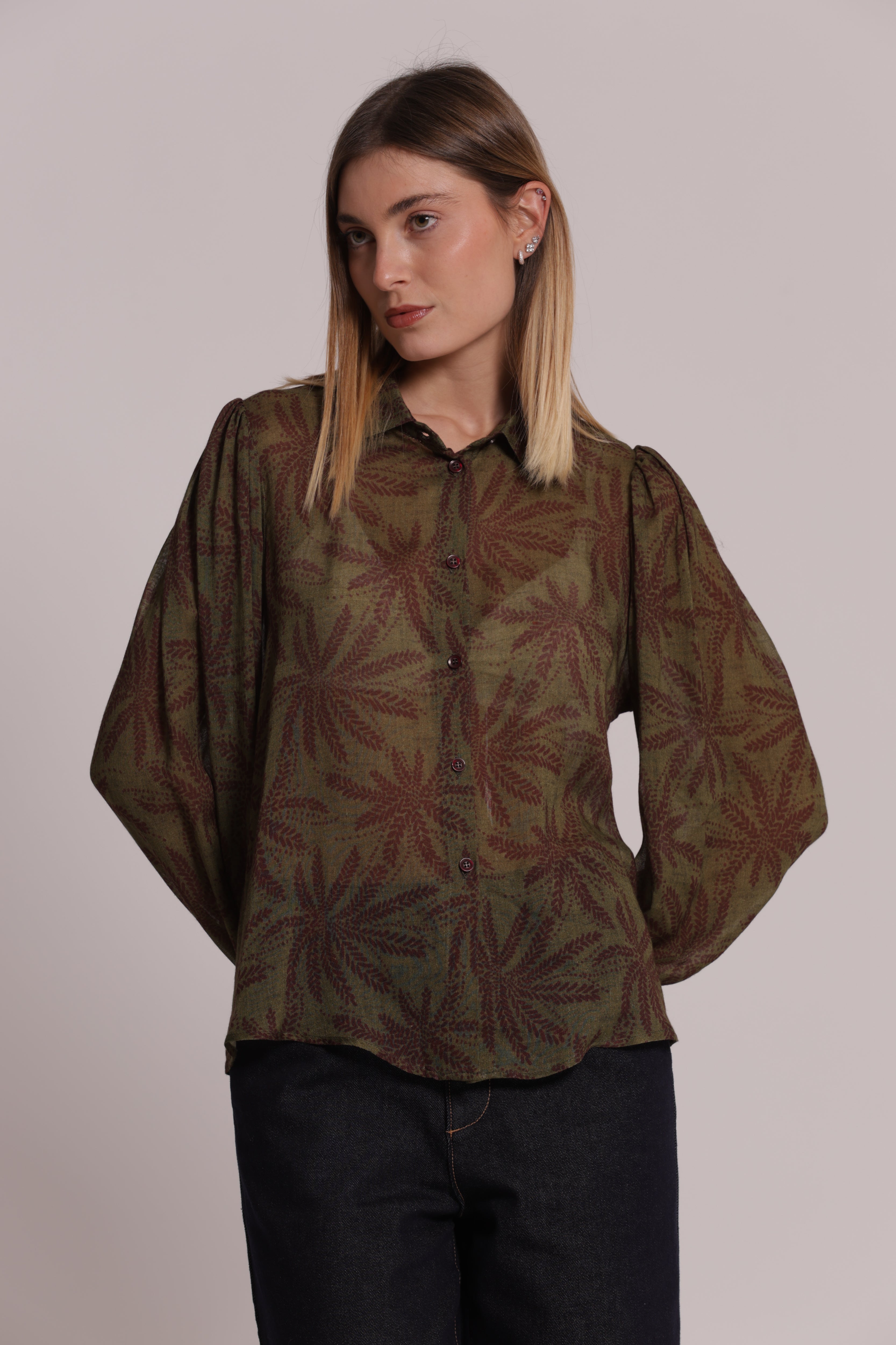 Mimi Mua camicia uomo garza viscosa verde militare