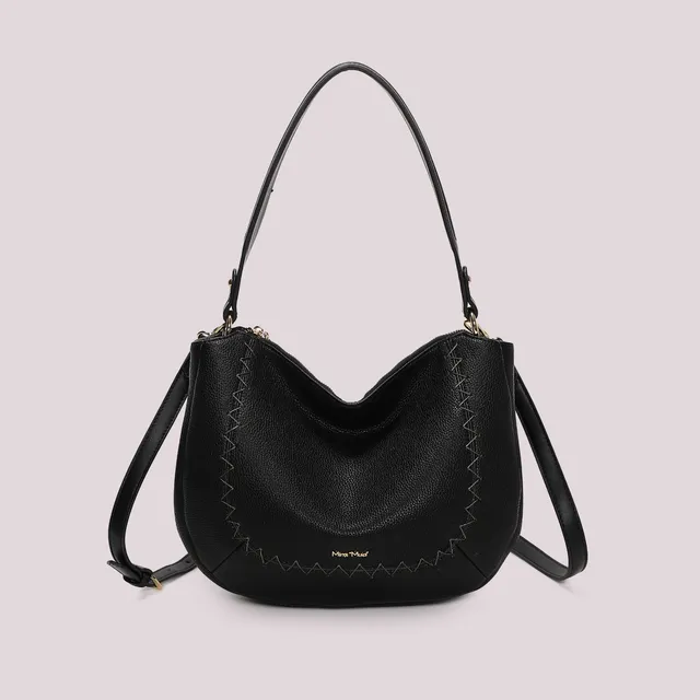 Mimi Mua Borsa Spalla Cuciture Vista Nera 28cm