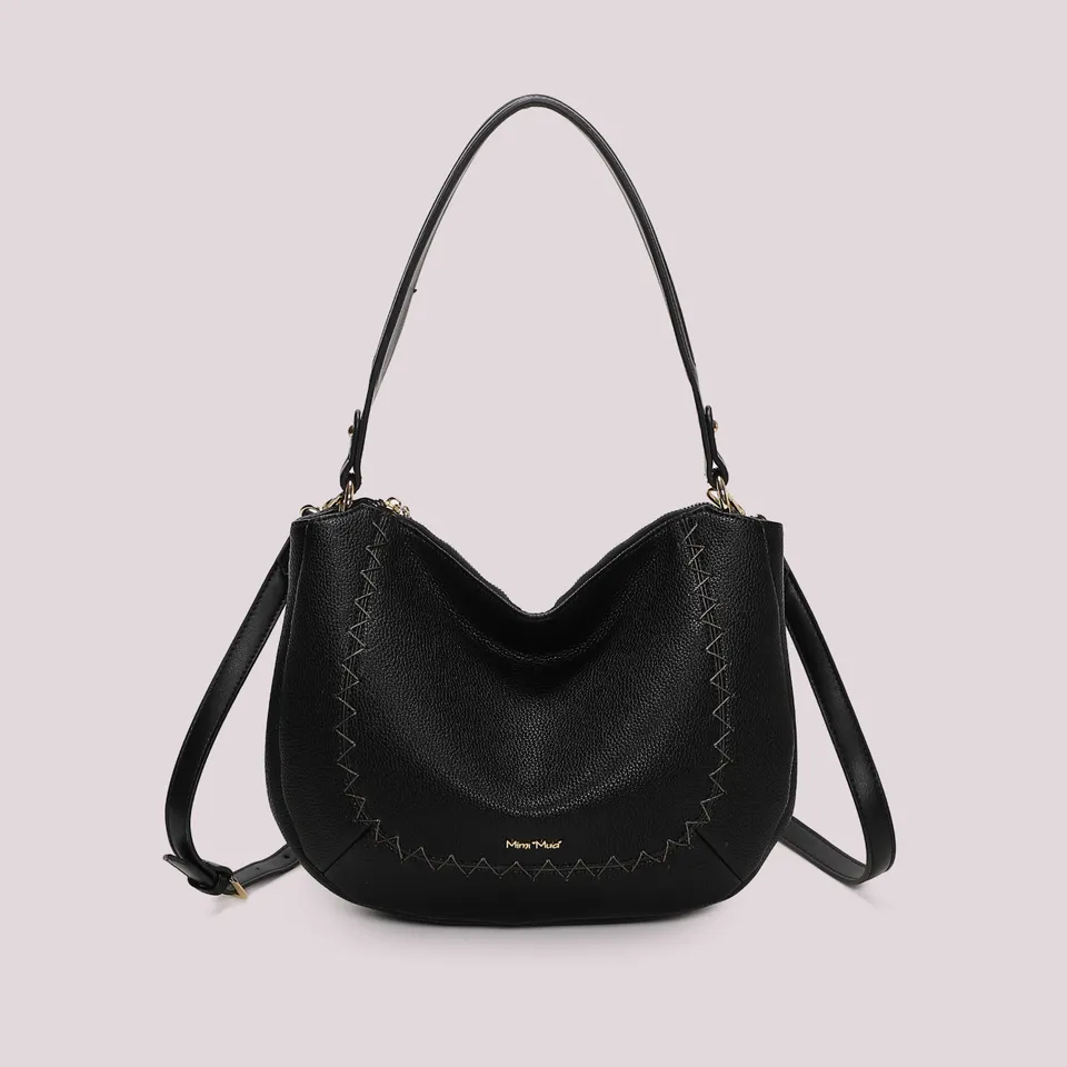 Mimi Mua Borsa Spalla Cuciture Vista Nera 28cm