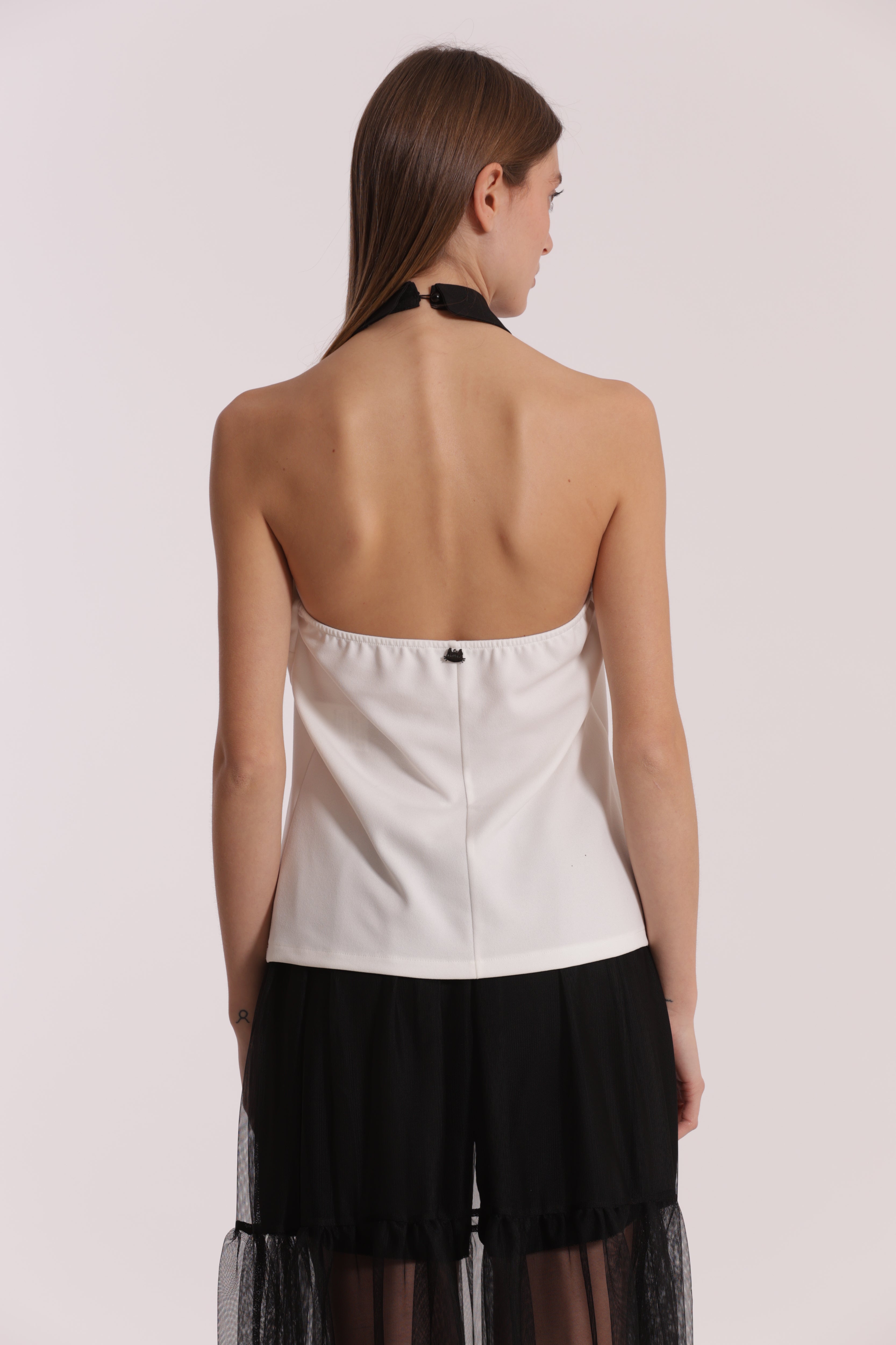 Mimi Mua Top con Colletto di Strass elasticizzato