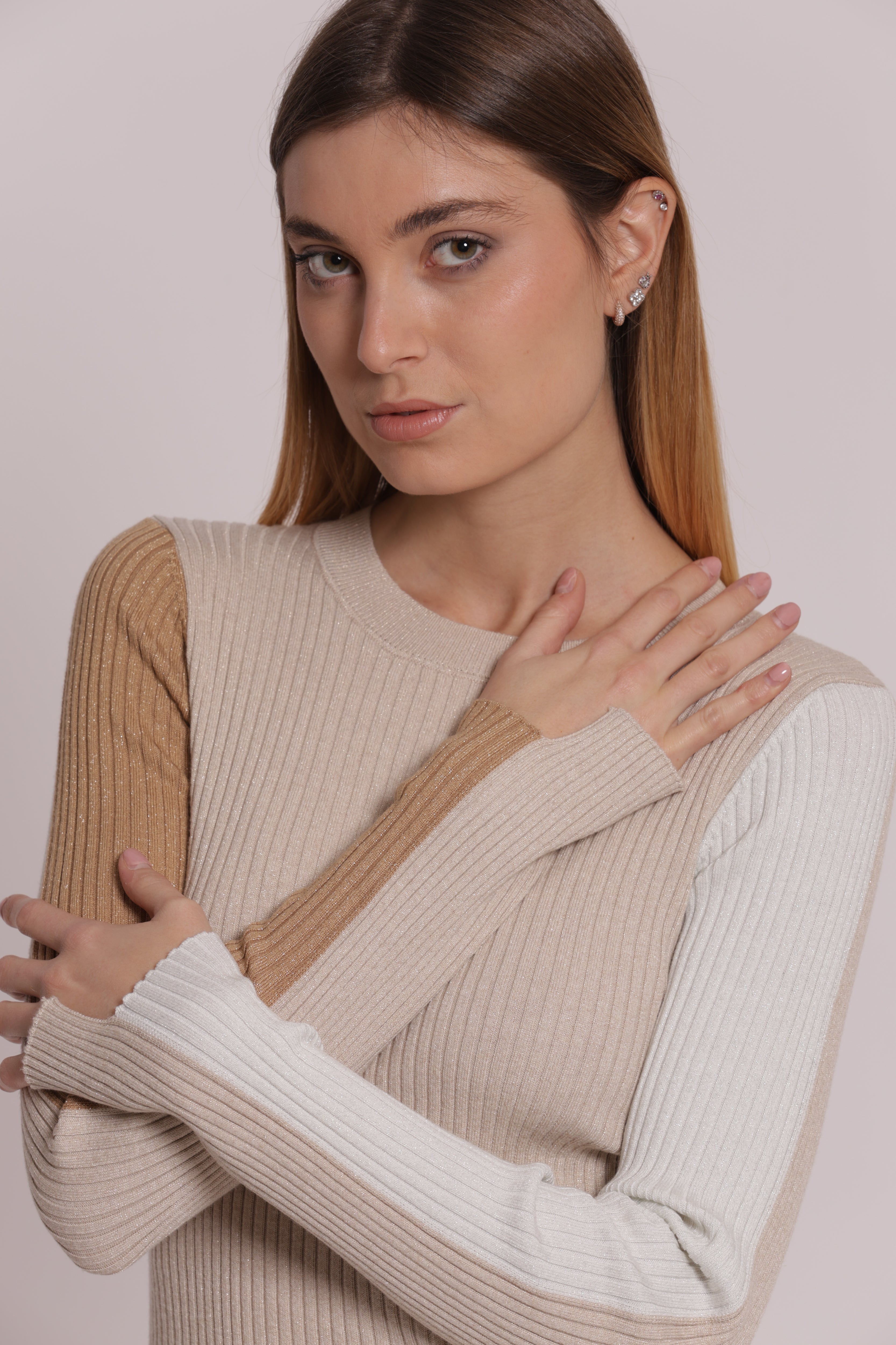 Mimi Mua Maglia Scollo Maniche Bicolor maglia lana
