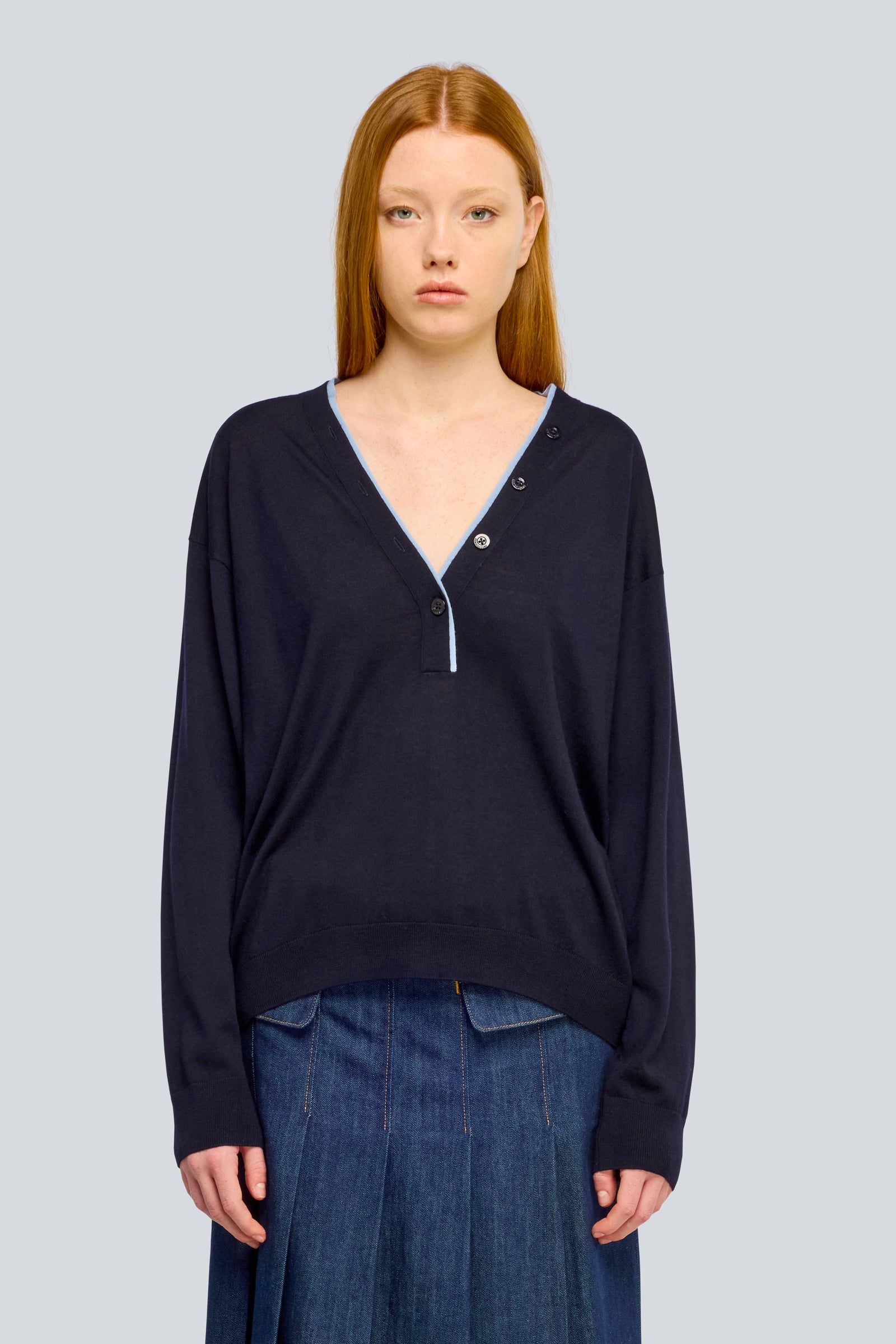 Semicouture Samara maglia lana blu scollo a V