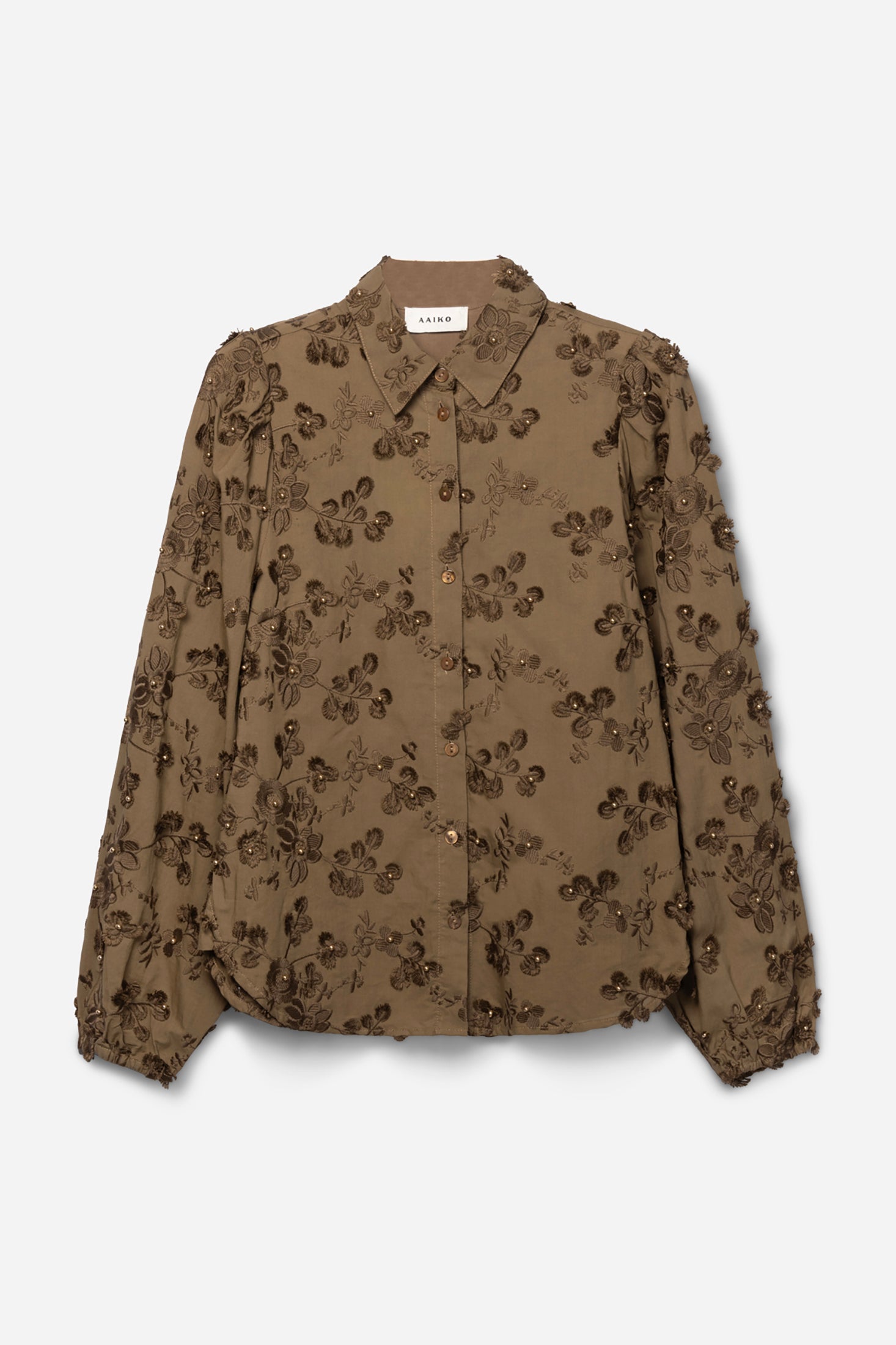 Aaiko Lien camicia verde ricami perle
