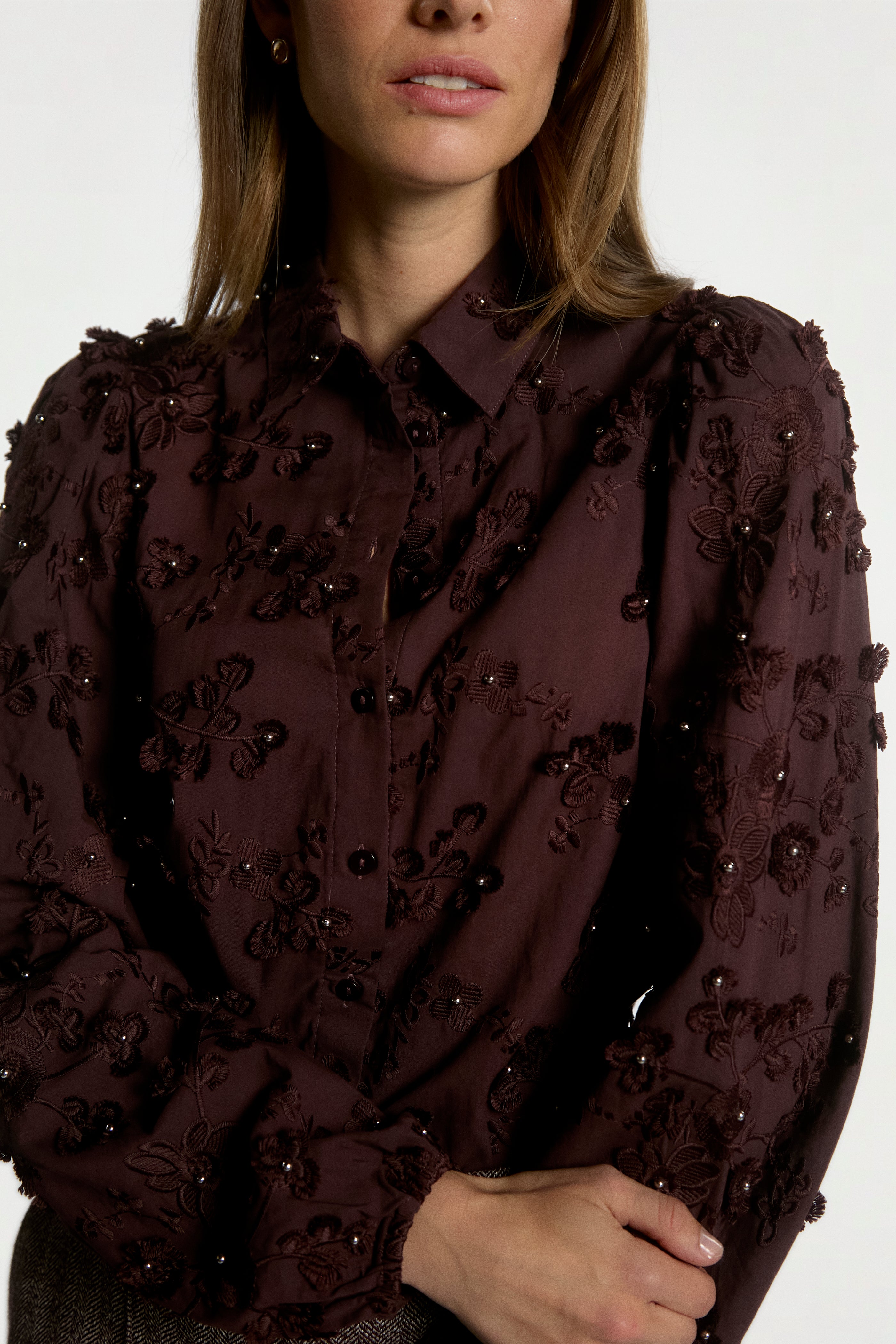 Aaiko Lien camicia bordeaux perle cotone bio