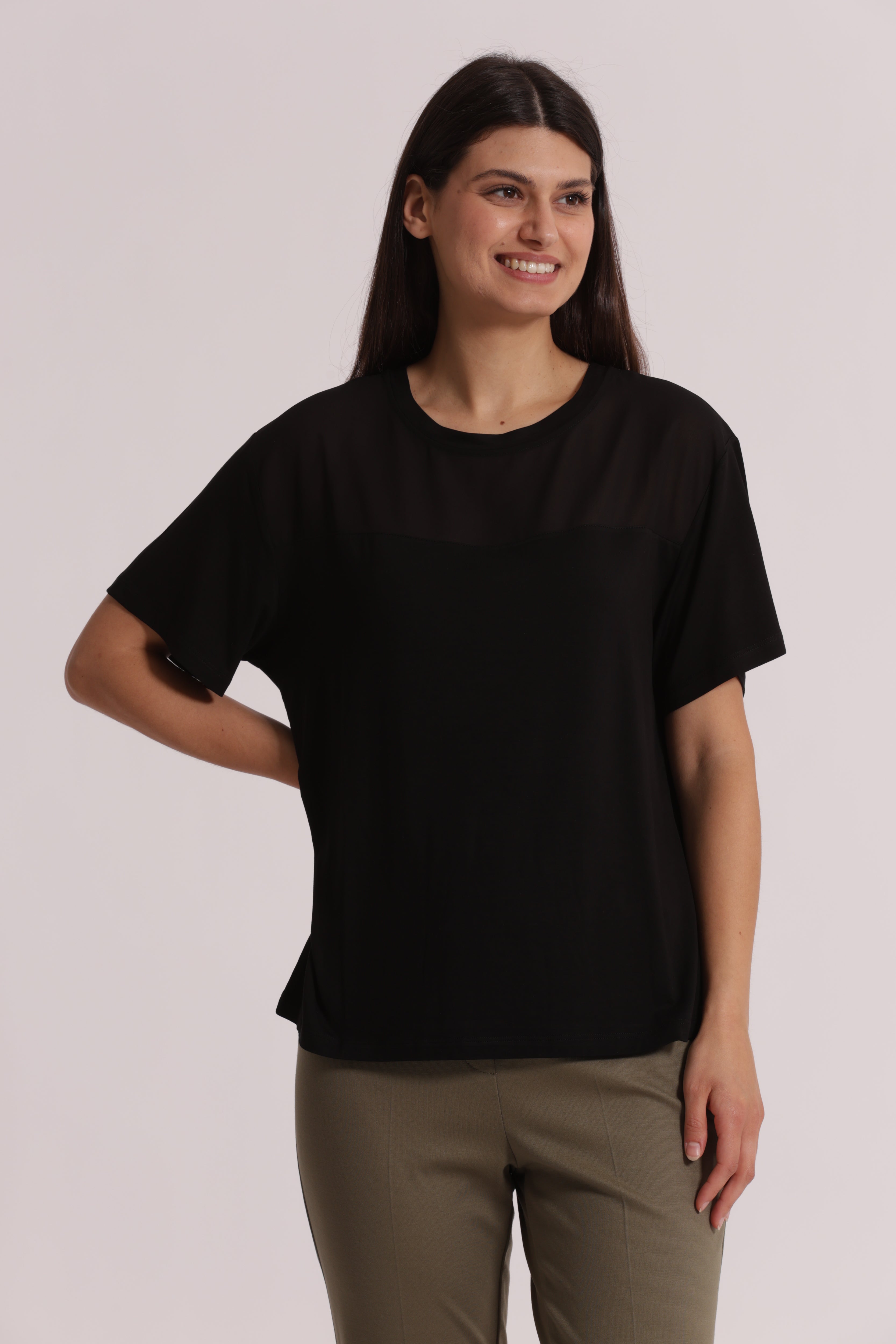 Mimi Mua T-Shirt Scollo Tondo Georgette Nero