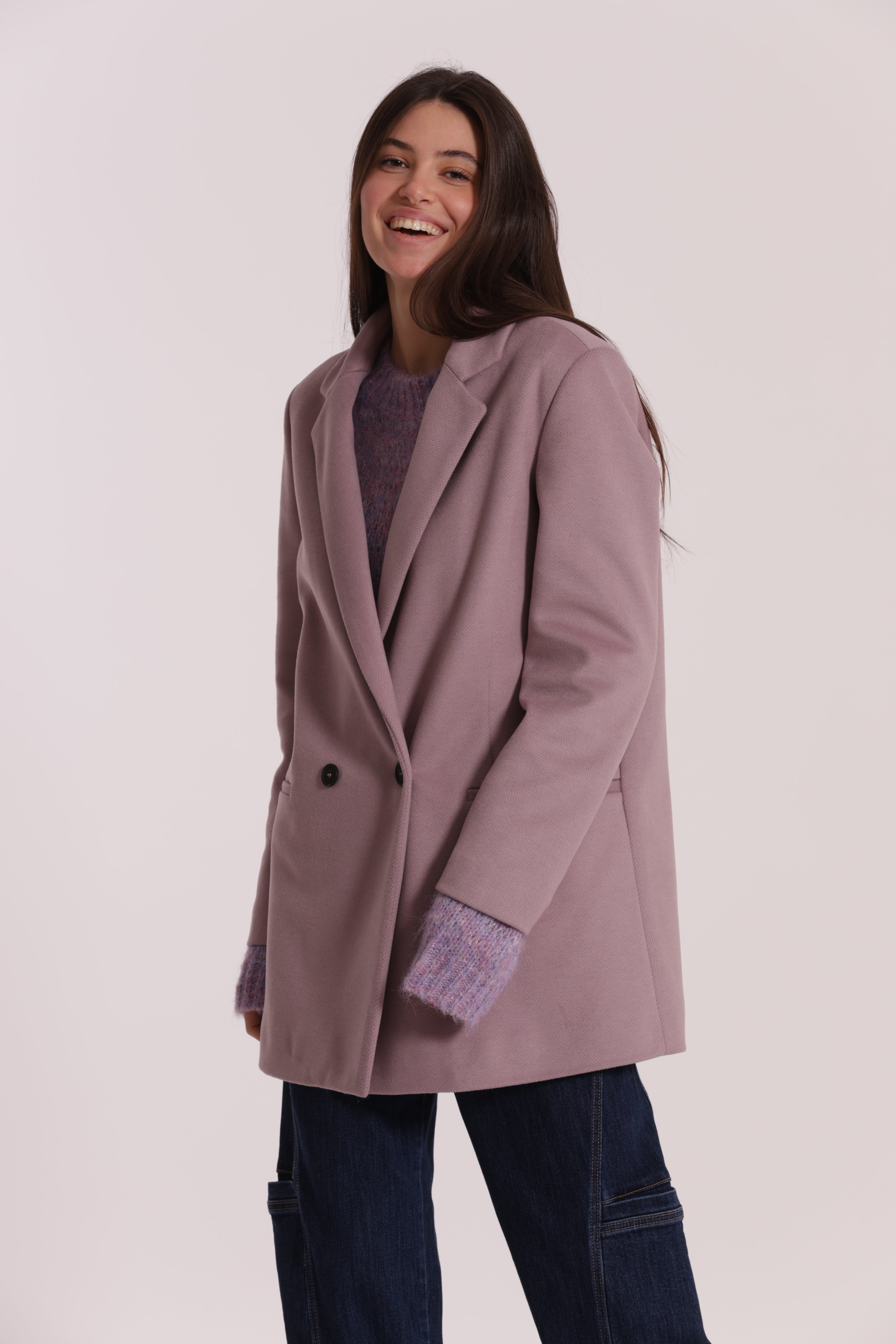 Mimi Mua Giaccone Doppio Petto Malva cappotto sartoriale