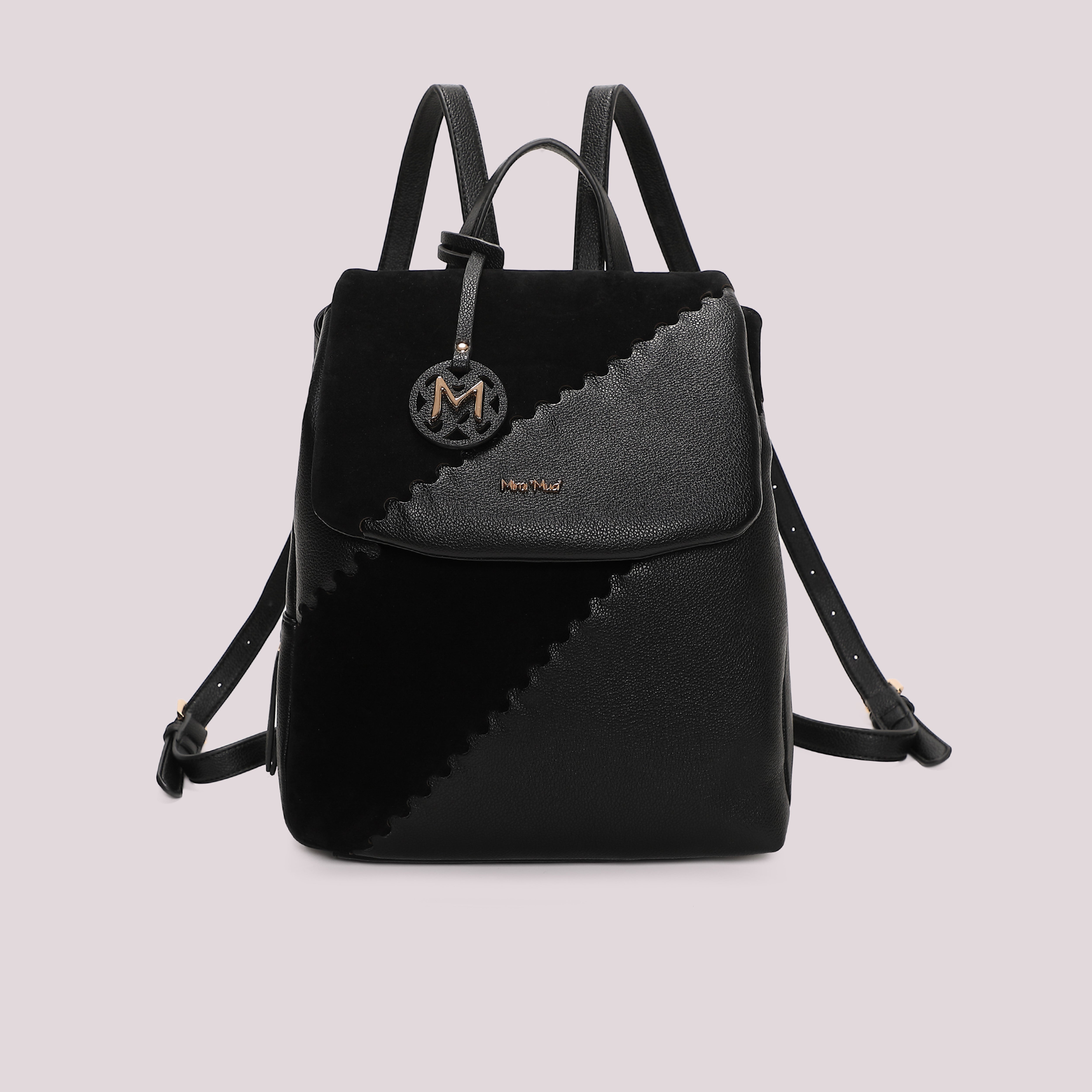 Mimi Mua Zaino Patch Diagonale Effetto Camoscio Nero