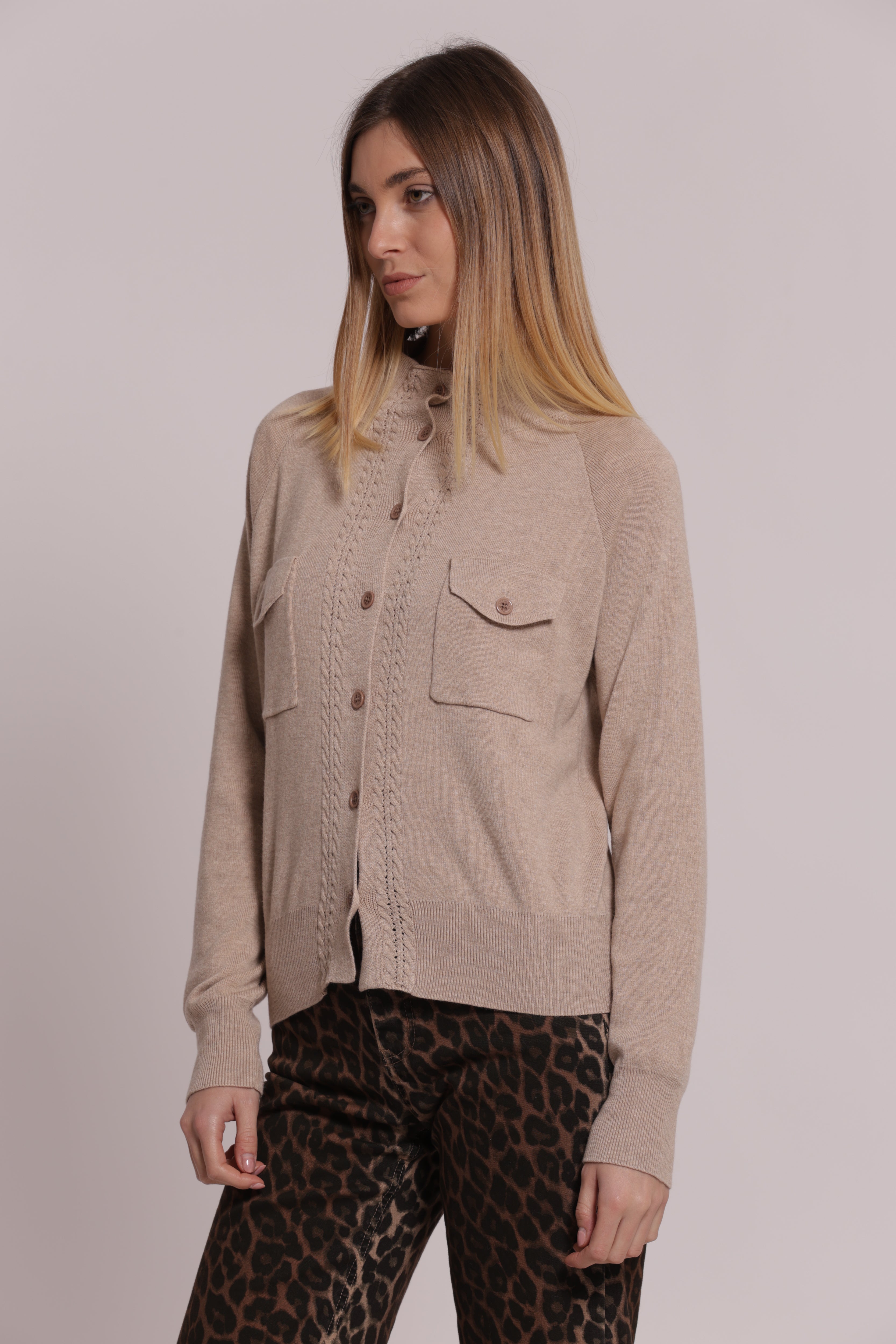 Mimi Mua Cardigan Lupetto con Tasche Maglia Nera