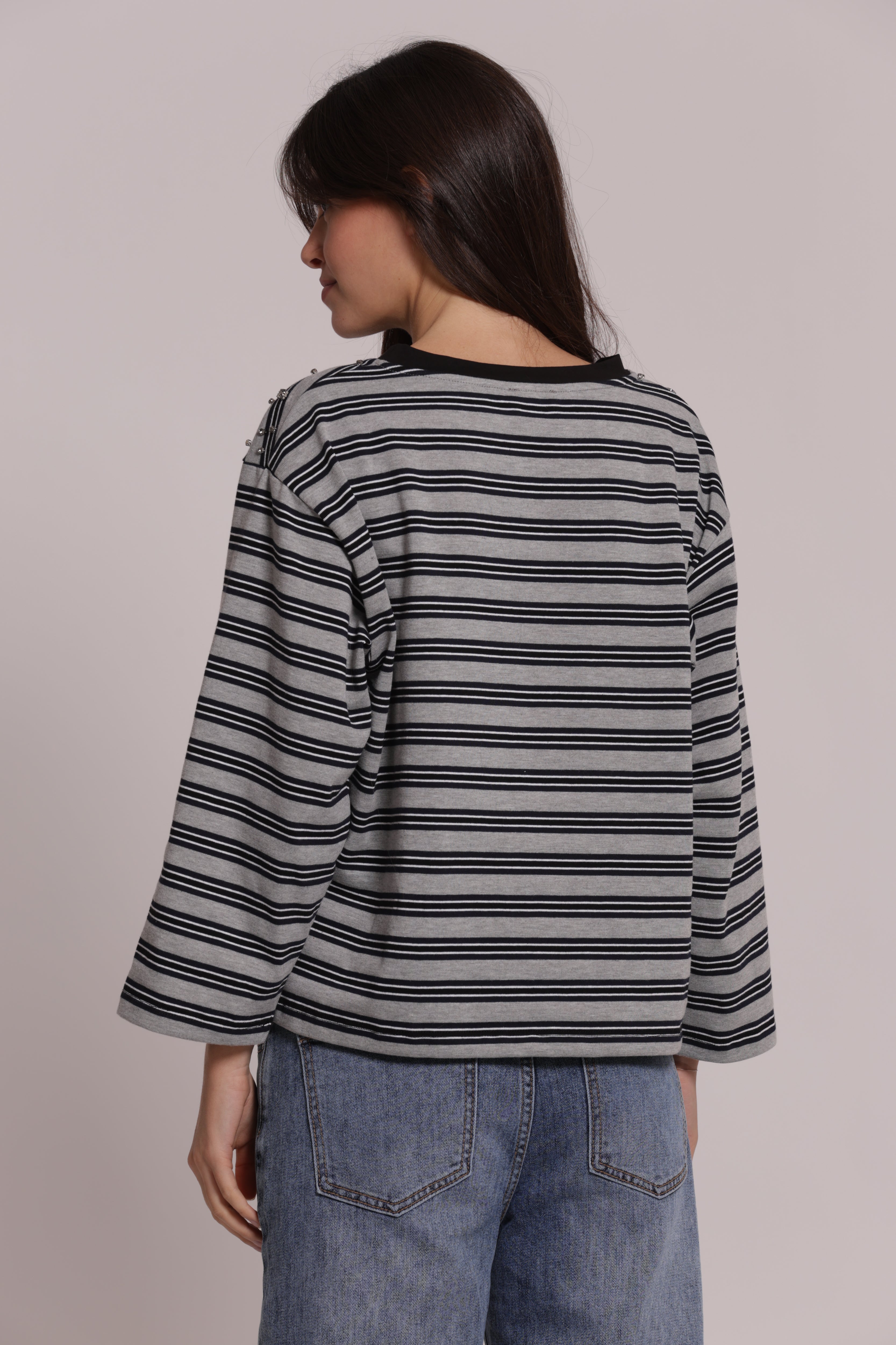 Mimi Mua Righe con Applicazioni t-shirt marrone cotone