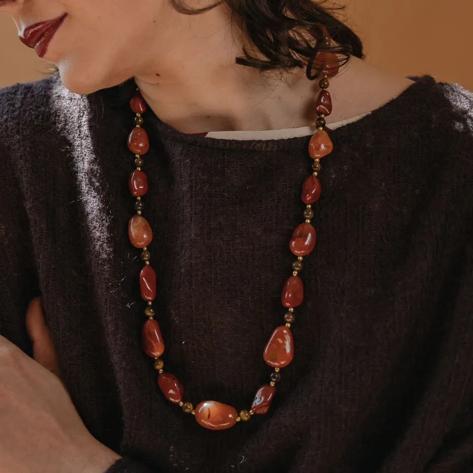 On Earth Mosqueta collana diaspro marrone 60 cm
