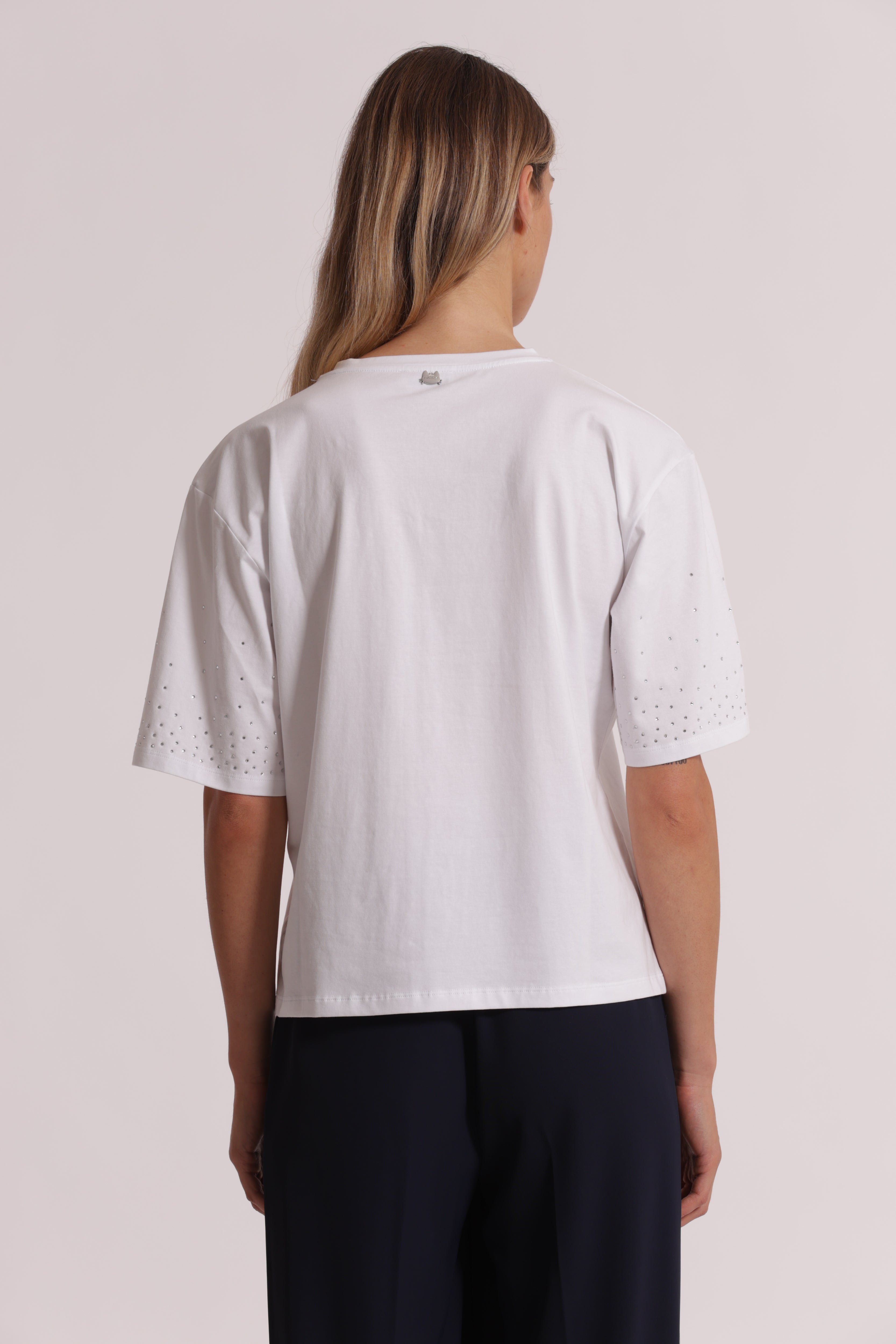 Mimi Mua t-shirt strass maniche bianco cotone