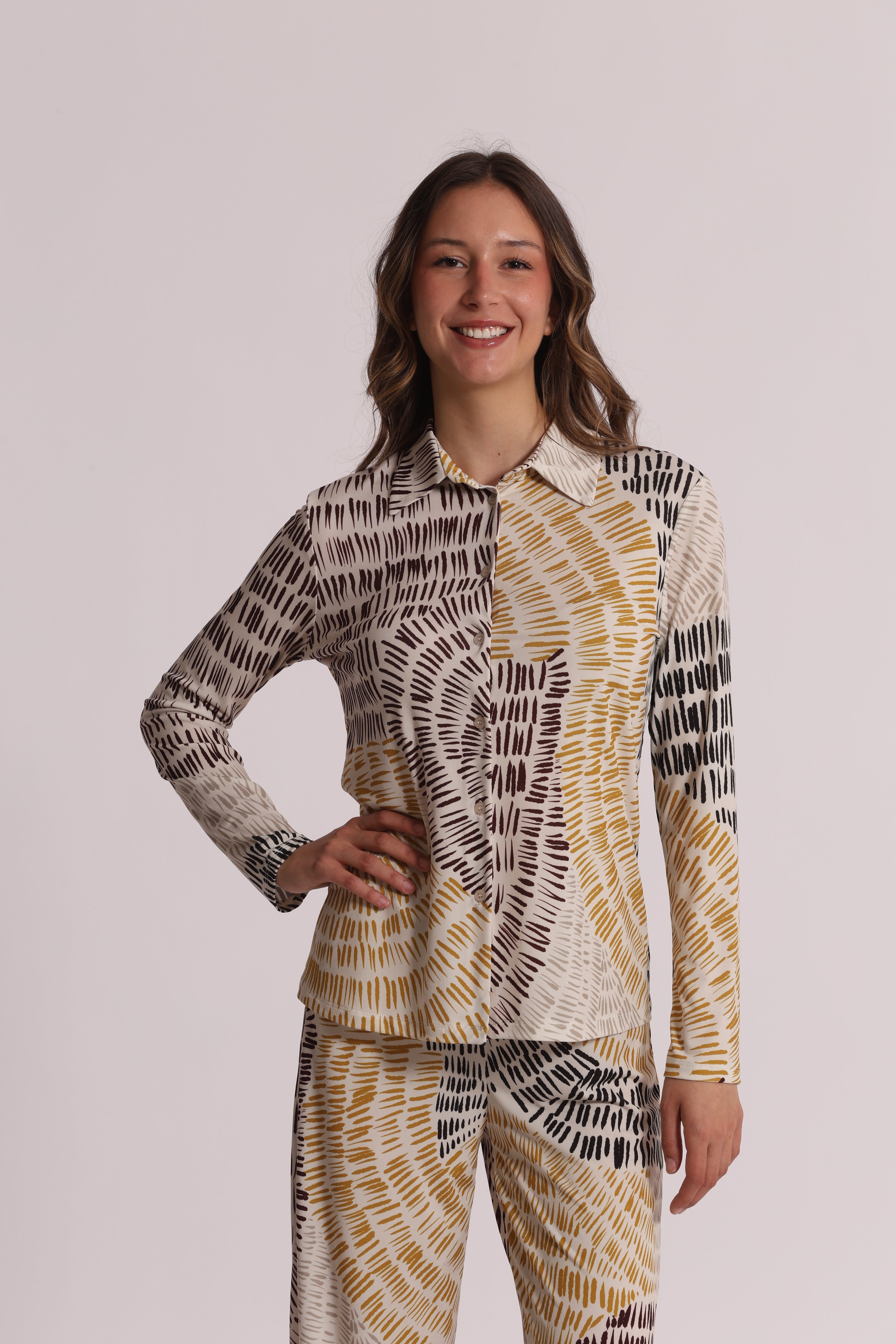 Mimi Mua camicia ity fantasia panna maniche lunghe