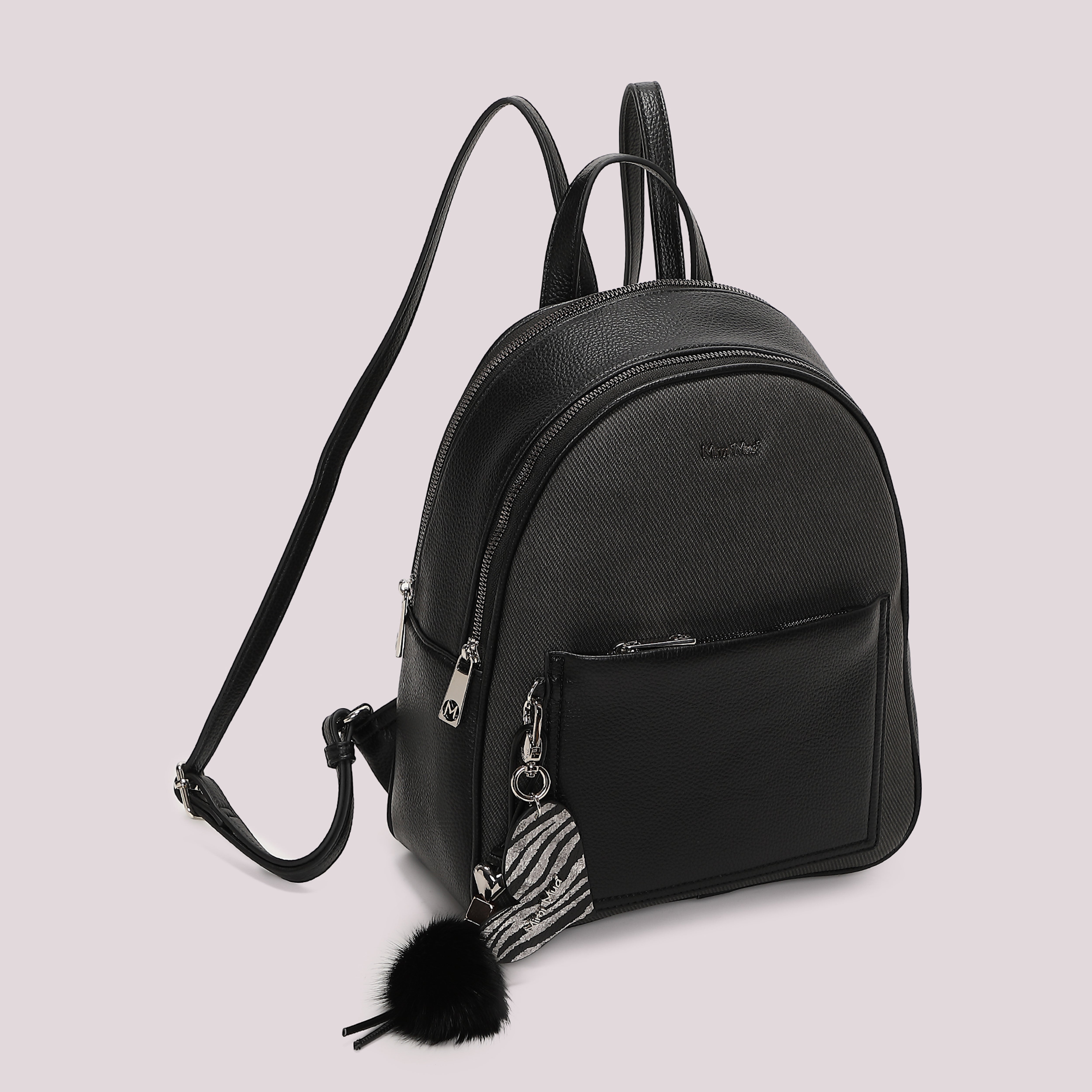 Mimi Mua con Charm e Cuore Zaino Nero effetto pelle