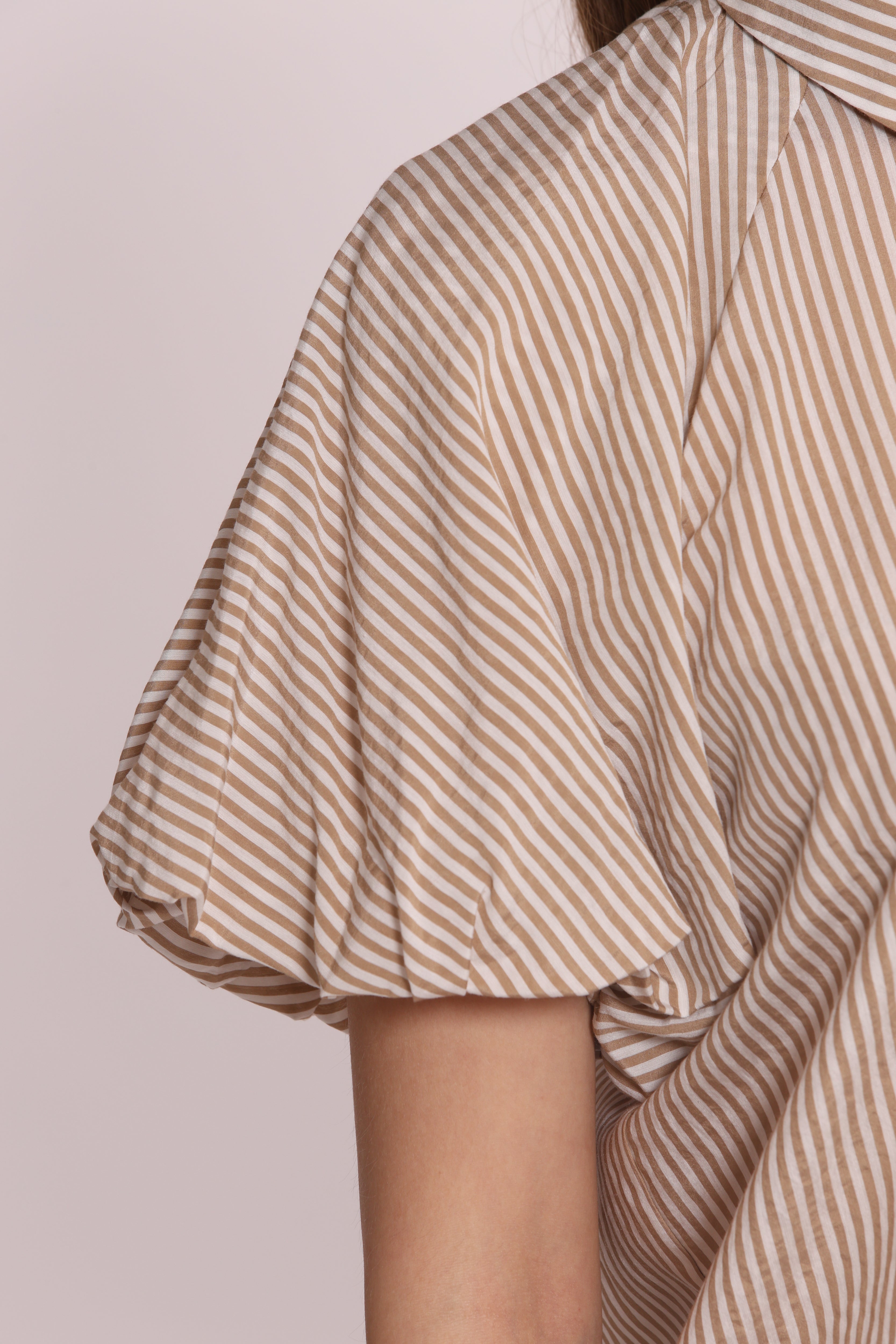 Mimi Mua Blusa Maniche Palloncino a Righe Beige Latte