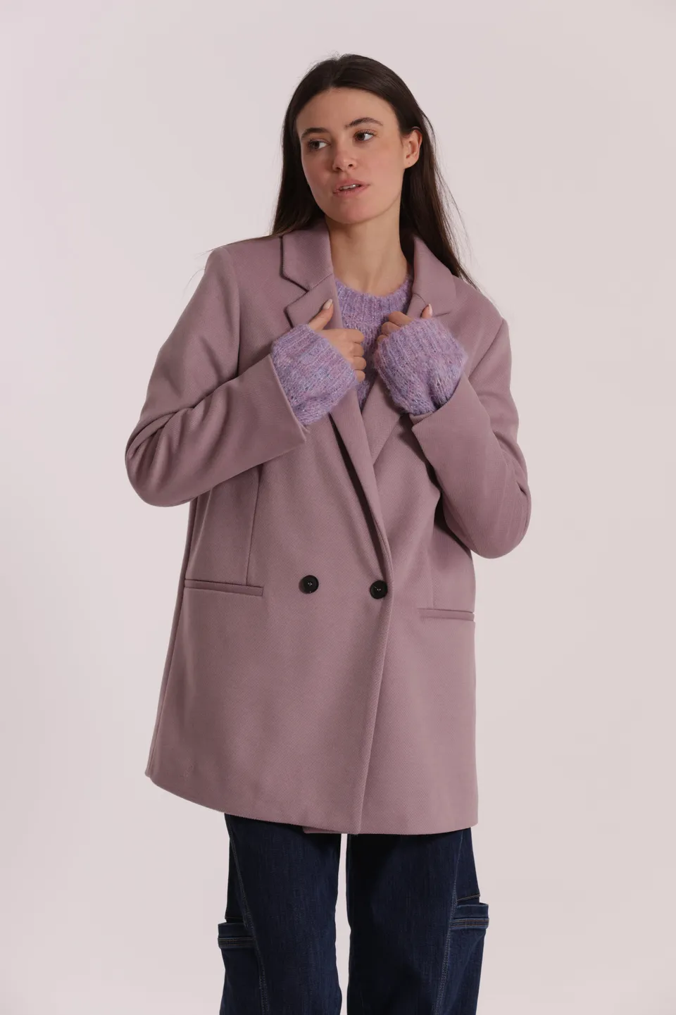 Mimi Mua Giaccone Doppio Petto Malva cappotto sartoriale