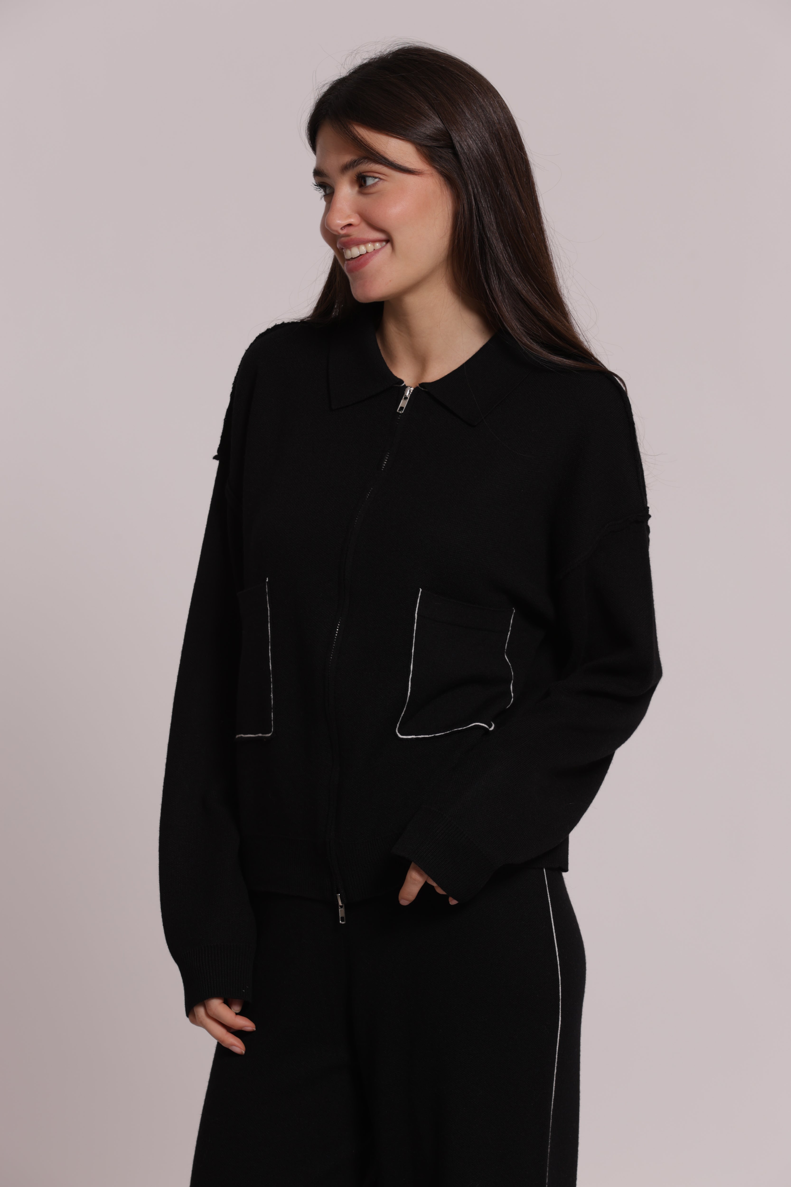Mimi Mua Maglia con Zip Maglieria Nero