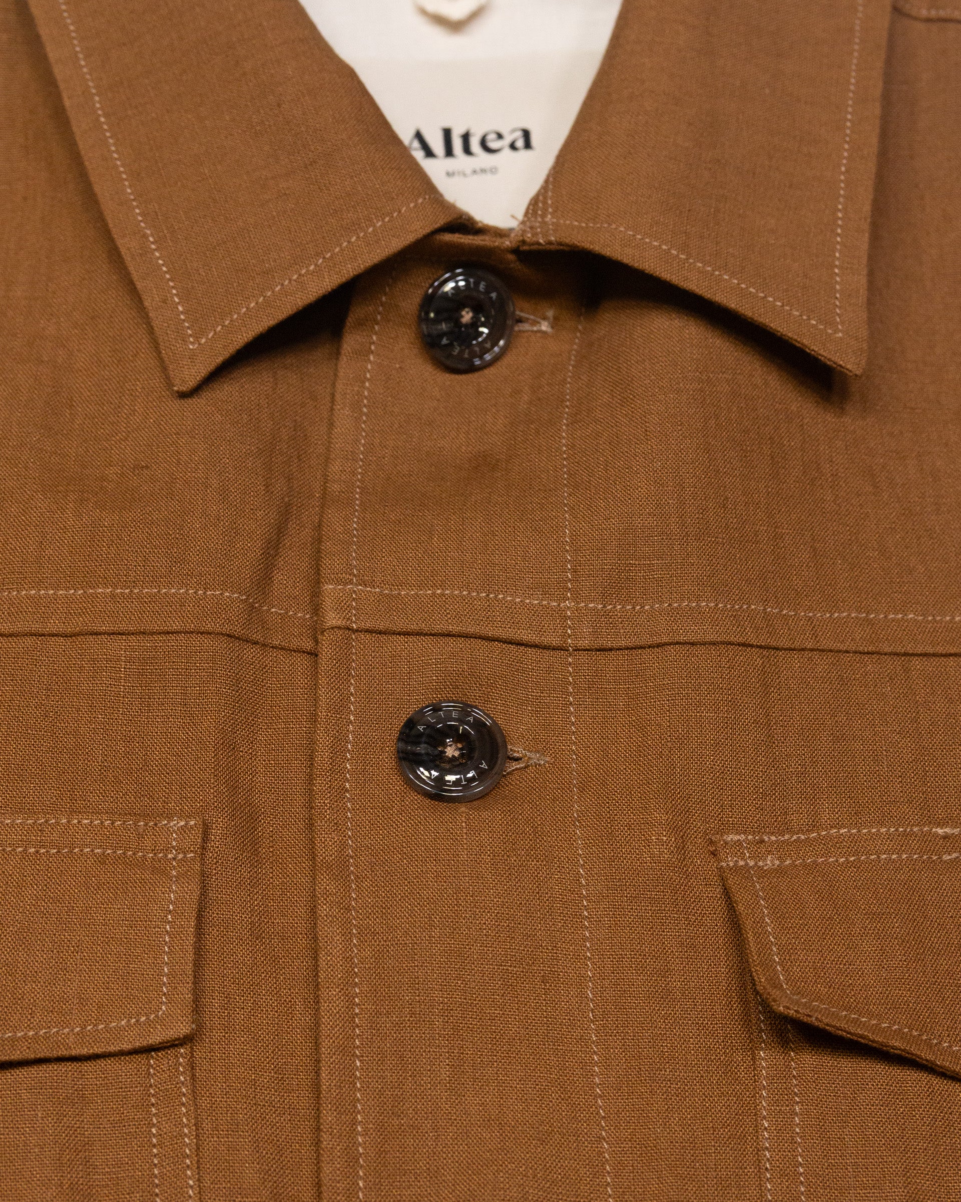 Altea Mitchell overshirt lino cuoio sfoderata