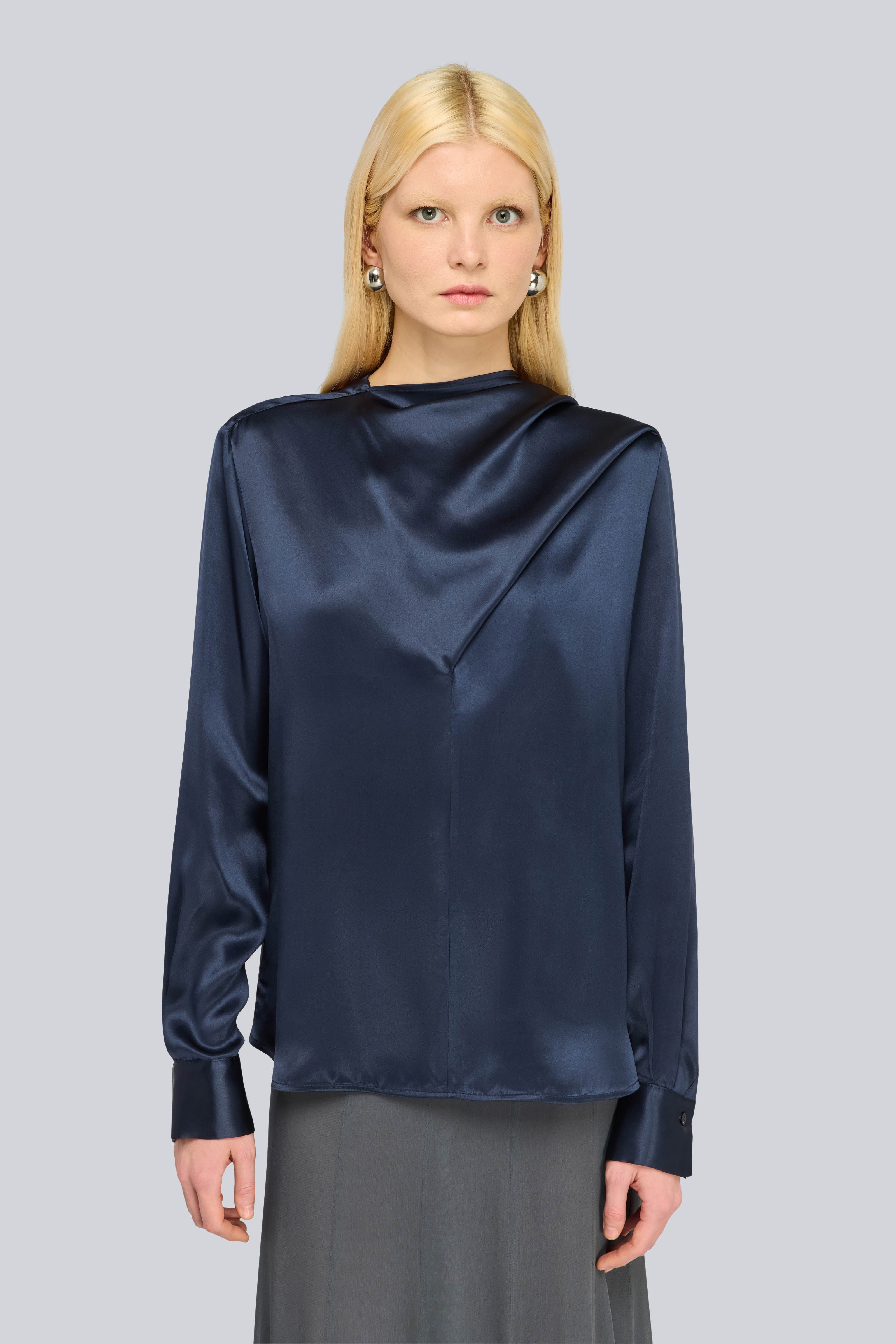 Semicouture Rexanne blusa raso seta blu notte