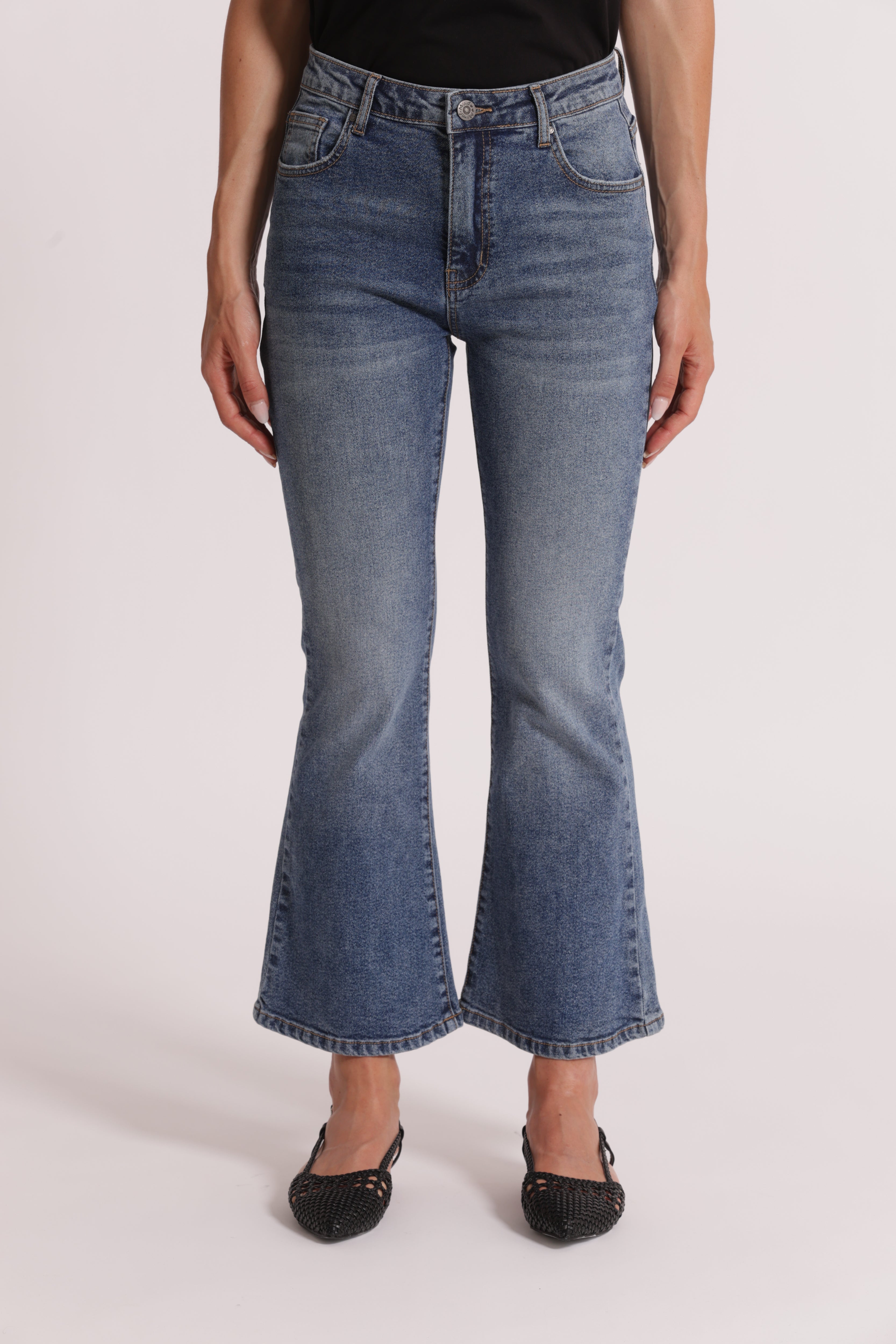 Mimi Mua jeans a zampa blu chiaro cotone