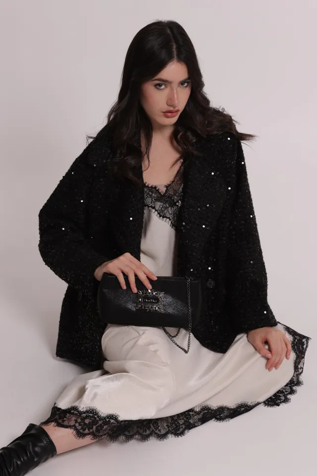 Mimi Mua clutch dettaglio gioiello nera strass