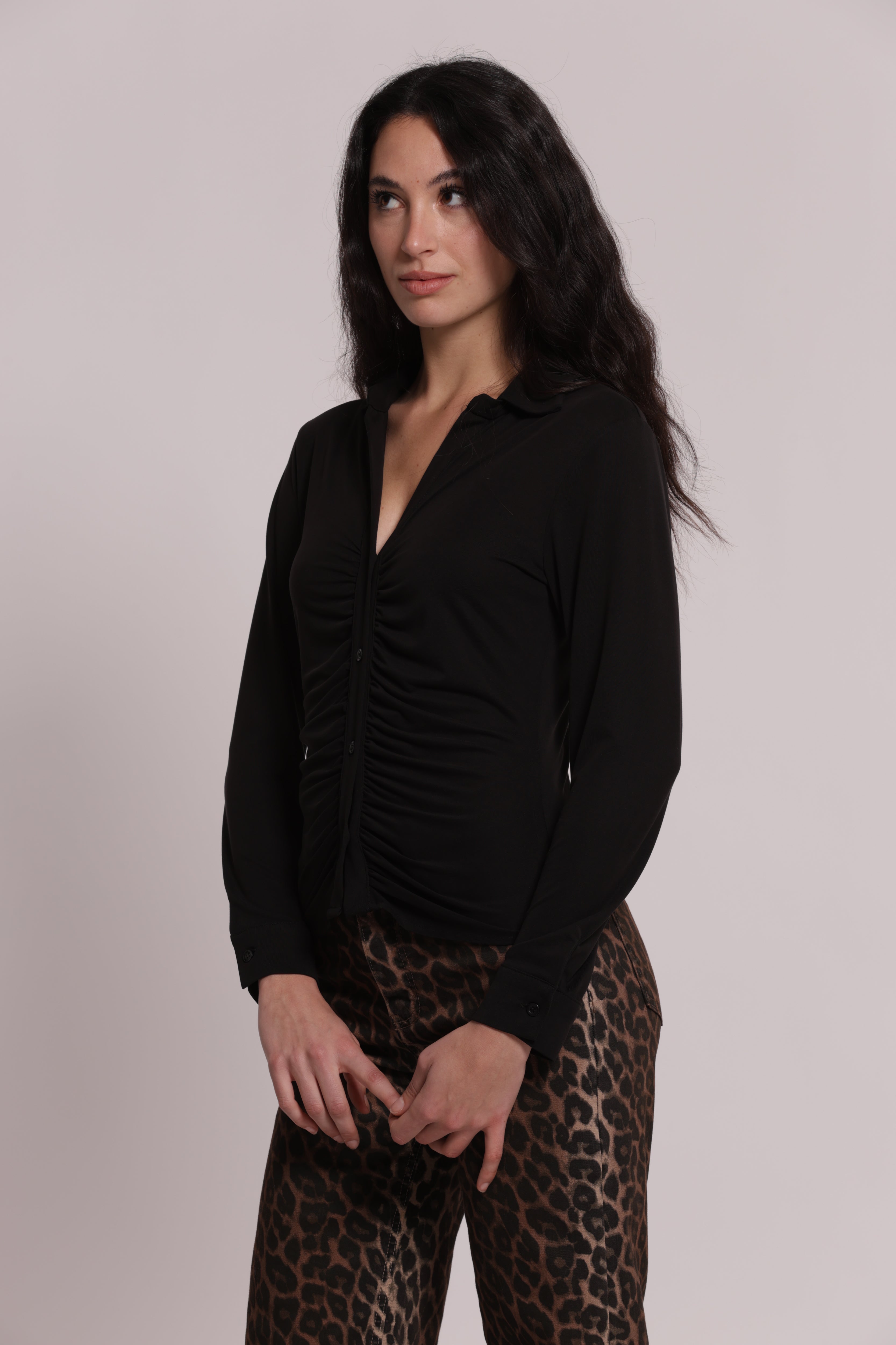 Mimi Mua camicia drappeggio frontale viscosa