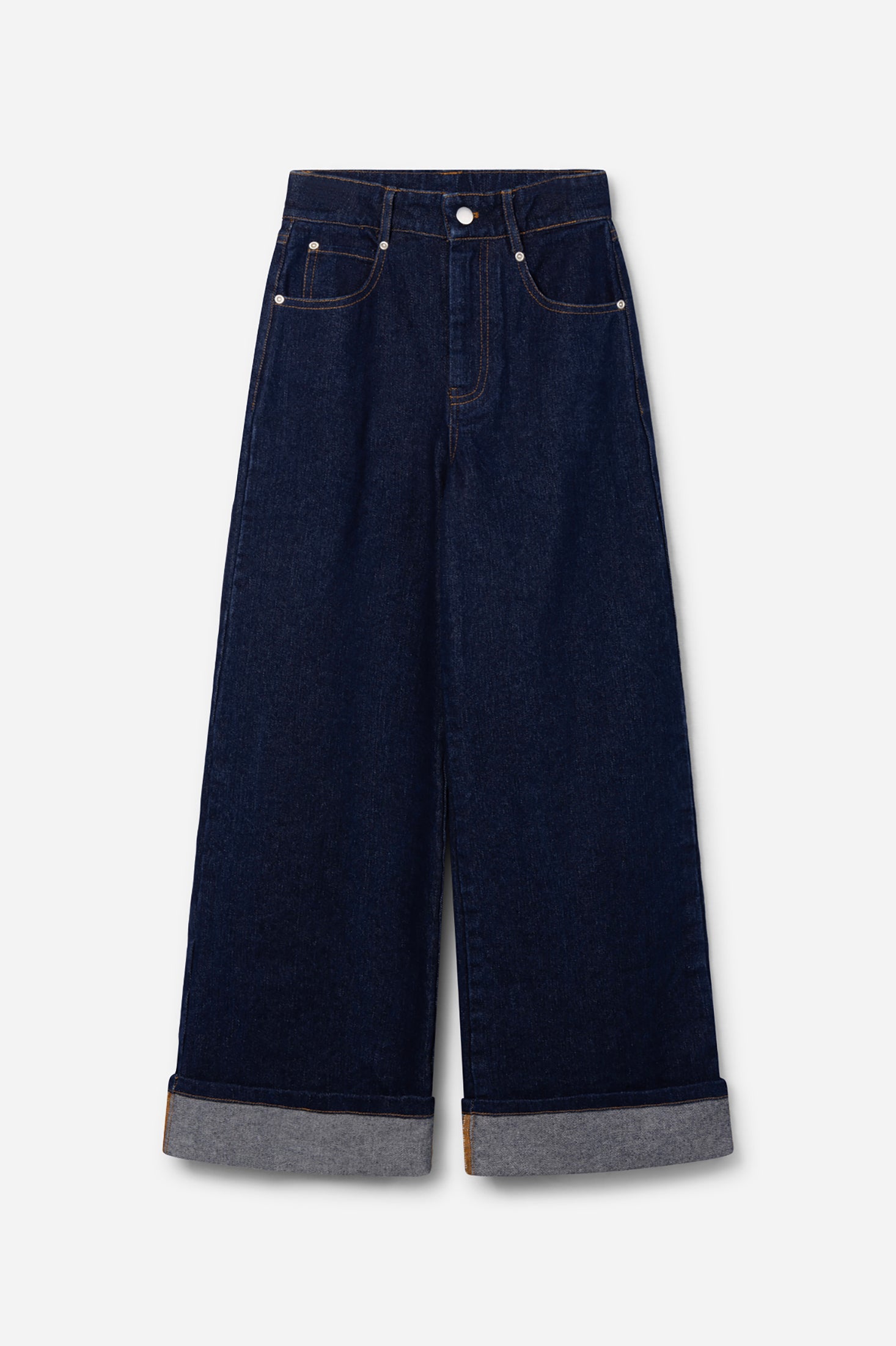 Aaiko Charly jeans palazzo blu denim orlo risvoltato