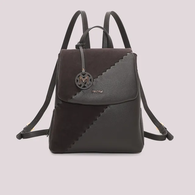 Mimi Mua Zaino Patch Diagonale Effetto Camoscio Nero
