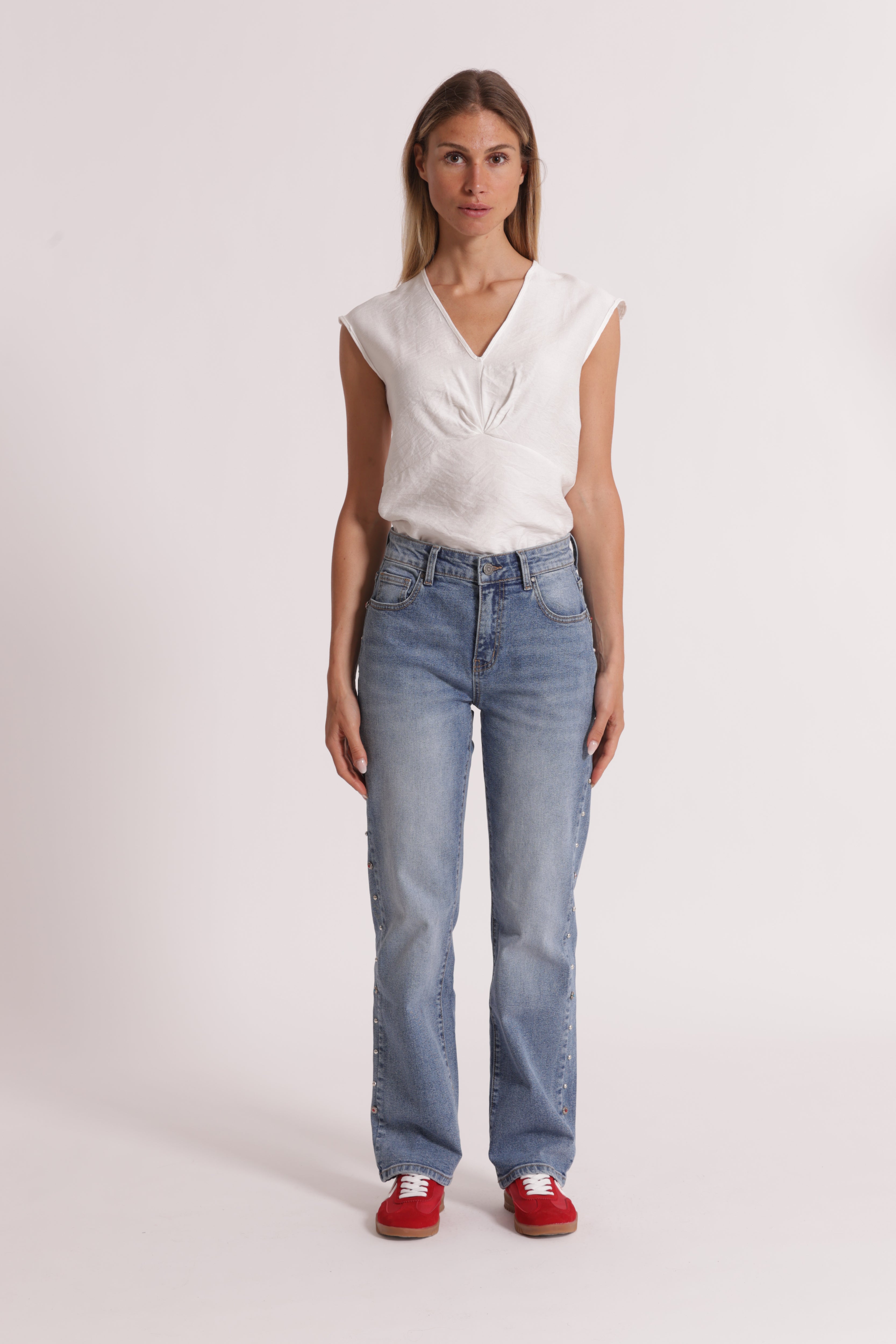 Mimi Mua Jeans sigaretta borchie laterali jeans bianco