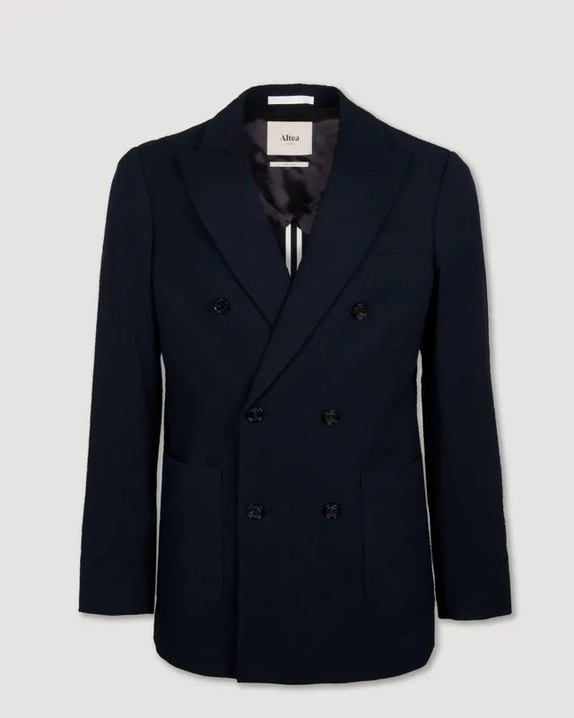 Altea Carlo giacca doppiopetto blu navy seersucker