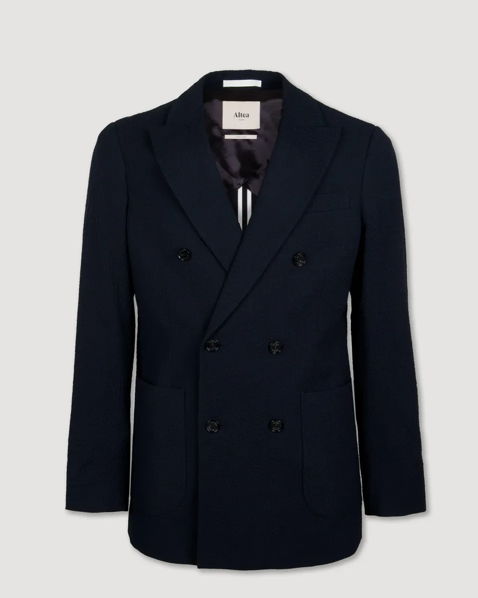 Altea Carlo giacca doppiopetto blu navy seersucker