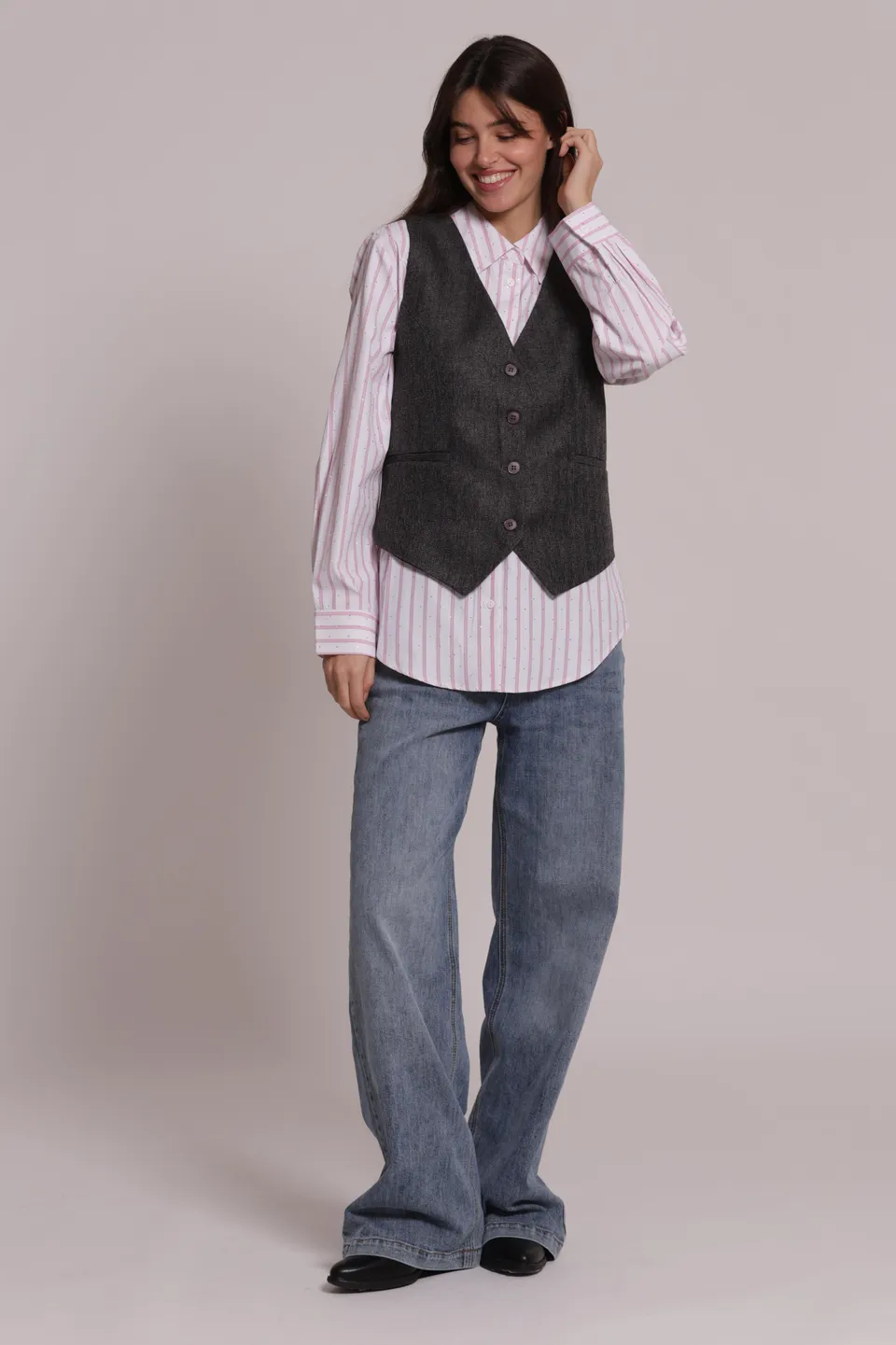 Mimi Mua gilet tweed a spiga di pesce giacca moro