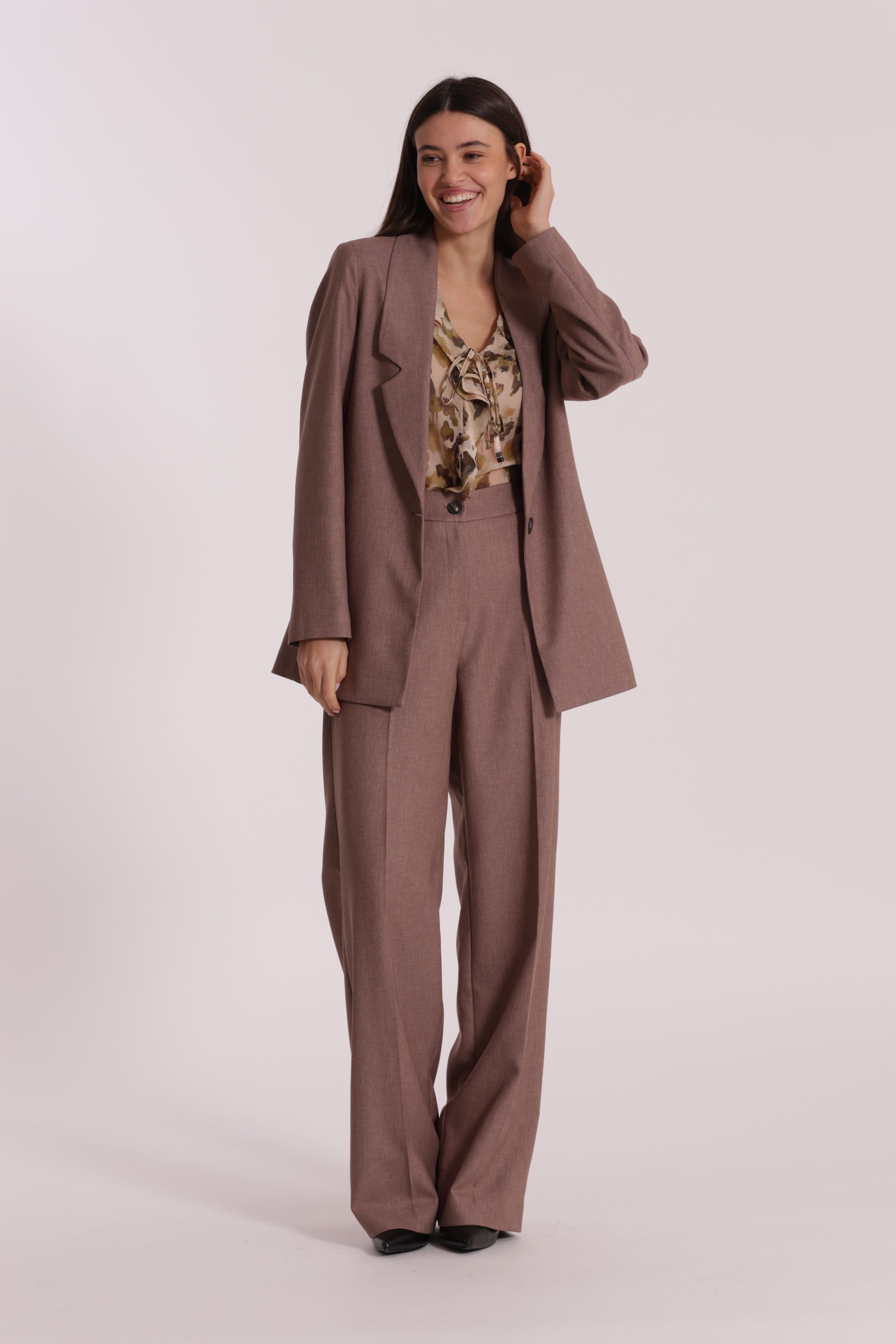 Mimi Mua pantalone palazzo fiammato pantalone tortora