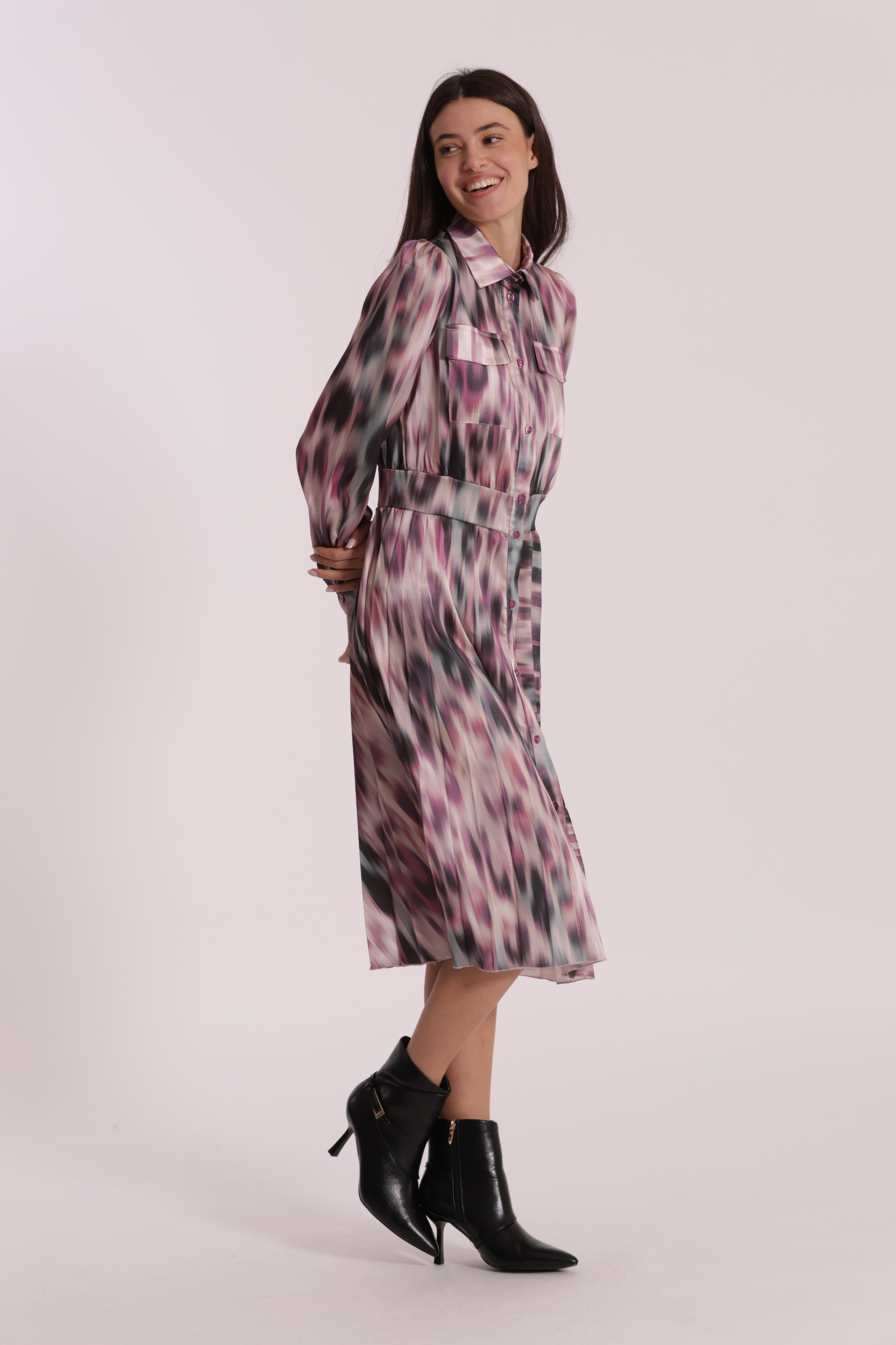Mimi Mua Abito Chemisier Fusion Vestito Mosto Fantasia