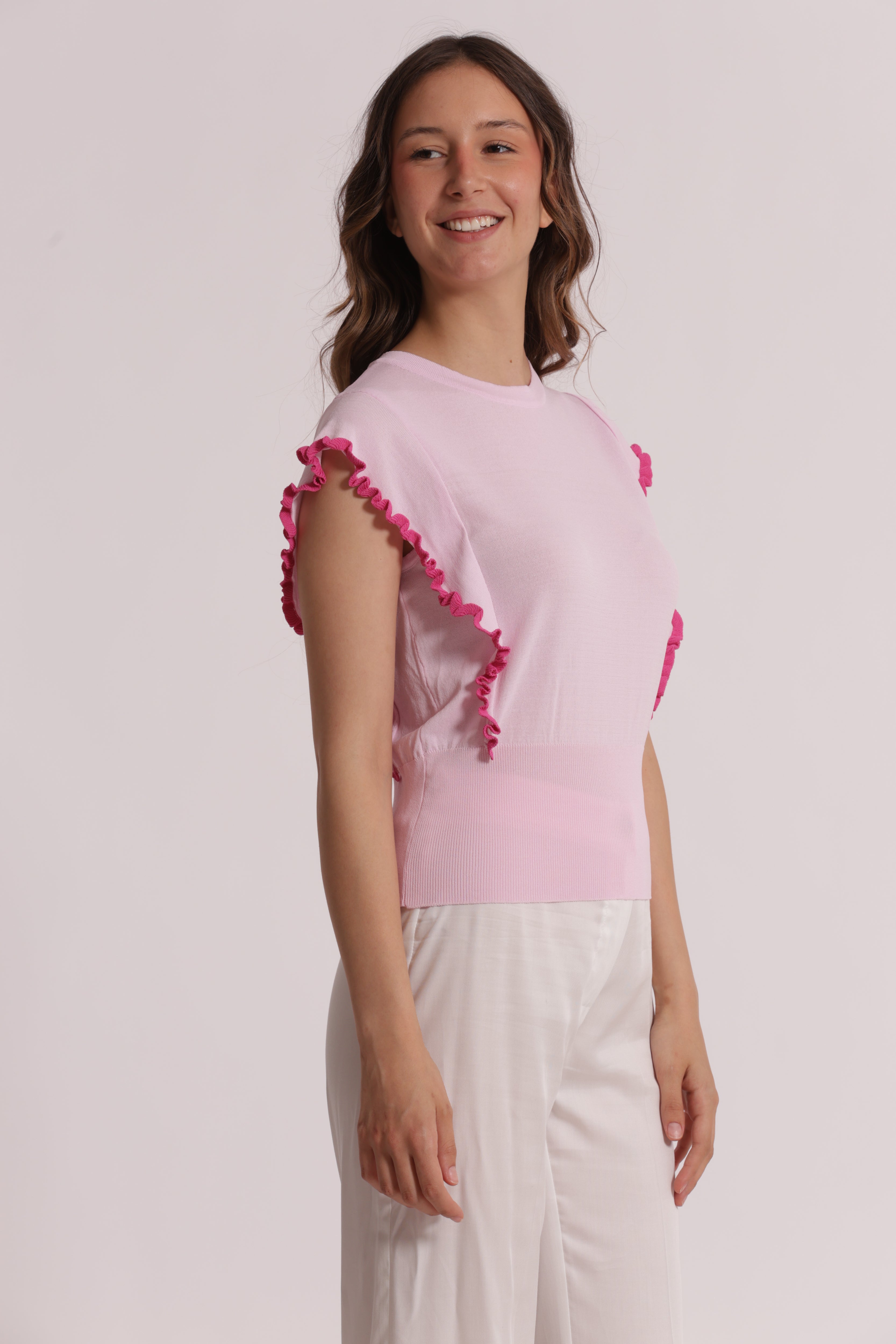 Mimi Mua maglia maniche volant panna