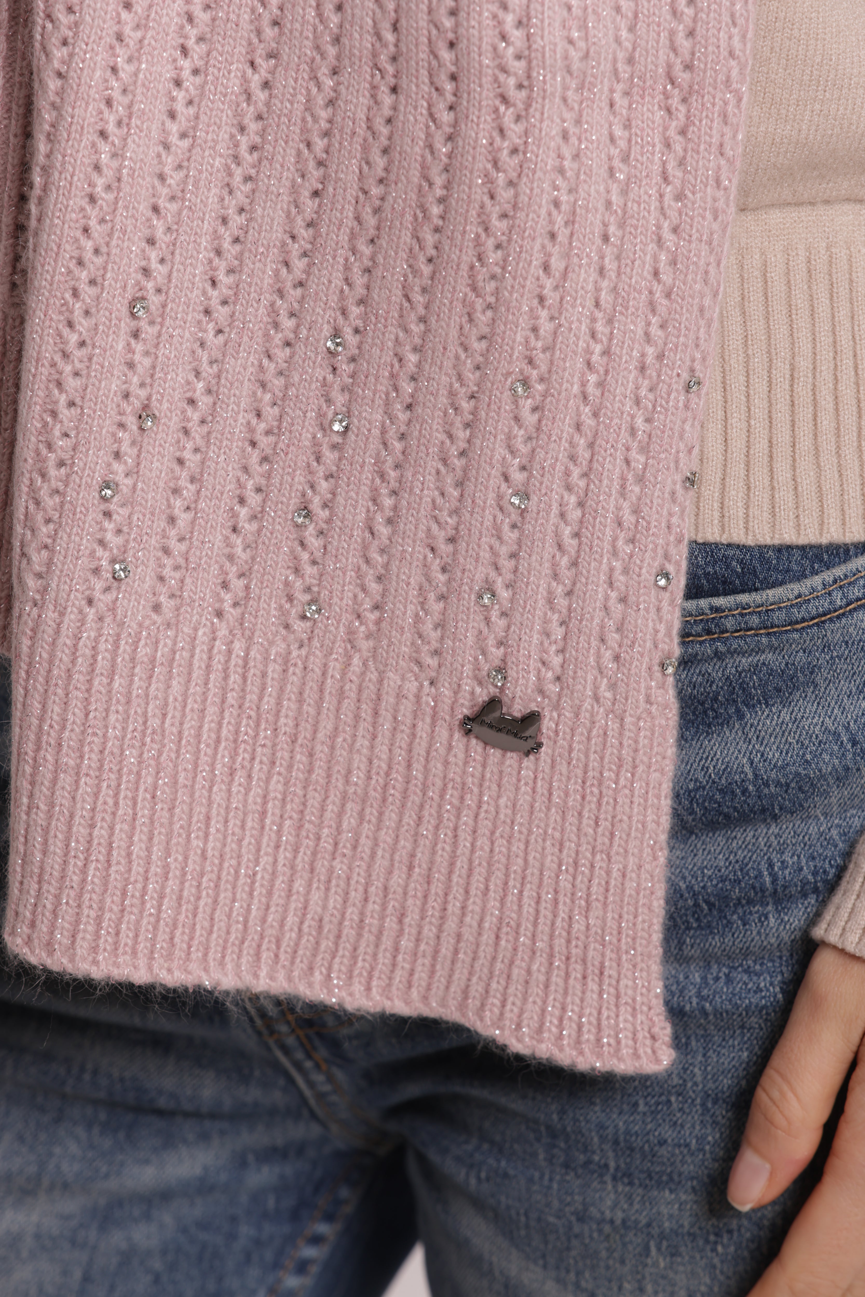 Mimi Mua Sciarpa con Piccole Trecce con Strass Nera invernale