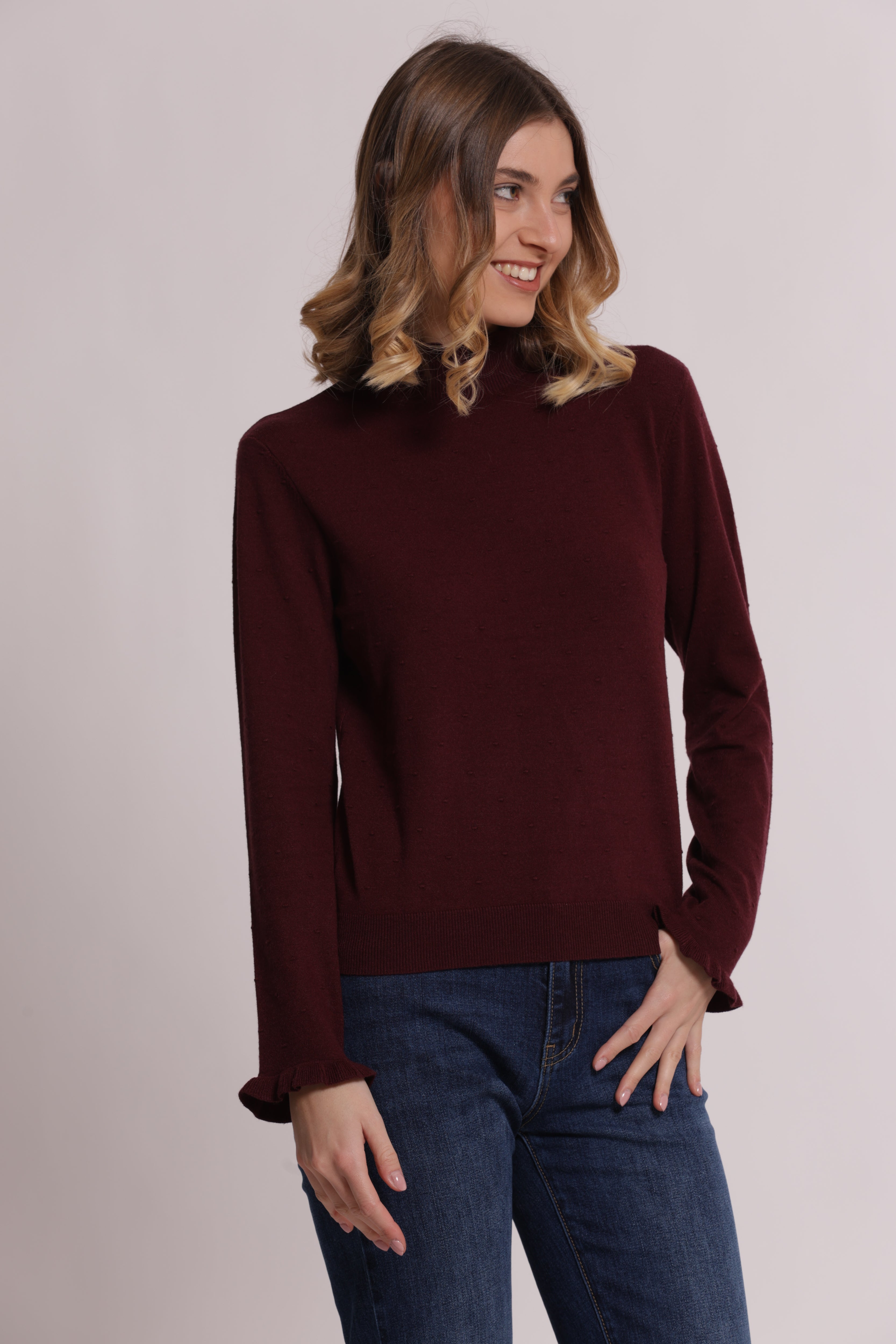 Mimi Mua Maglia Collo Alto Pois maglia nero aderente