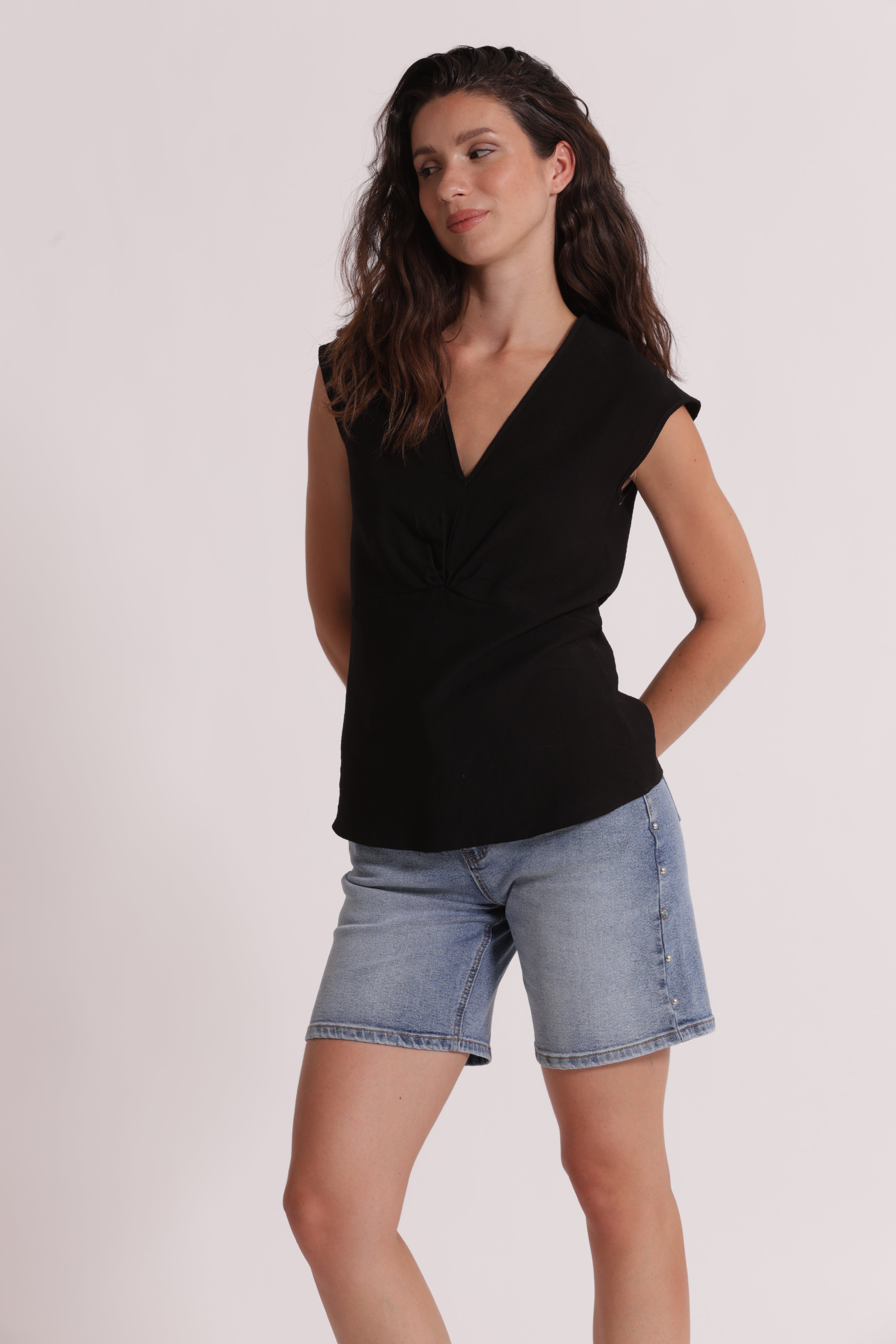 Mimi Mua Viscosa blusa bianco manica lunga