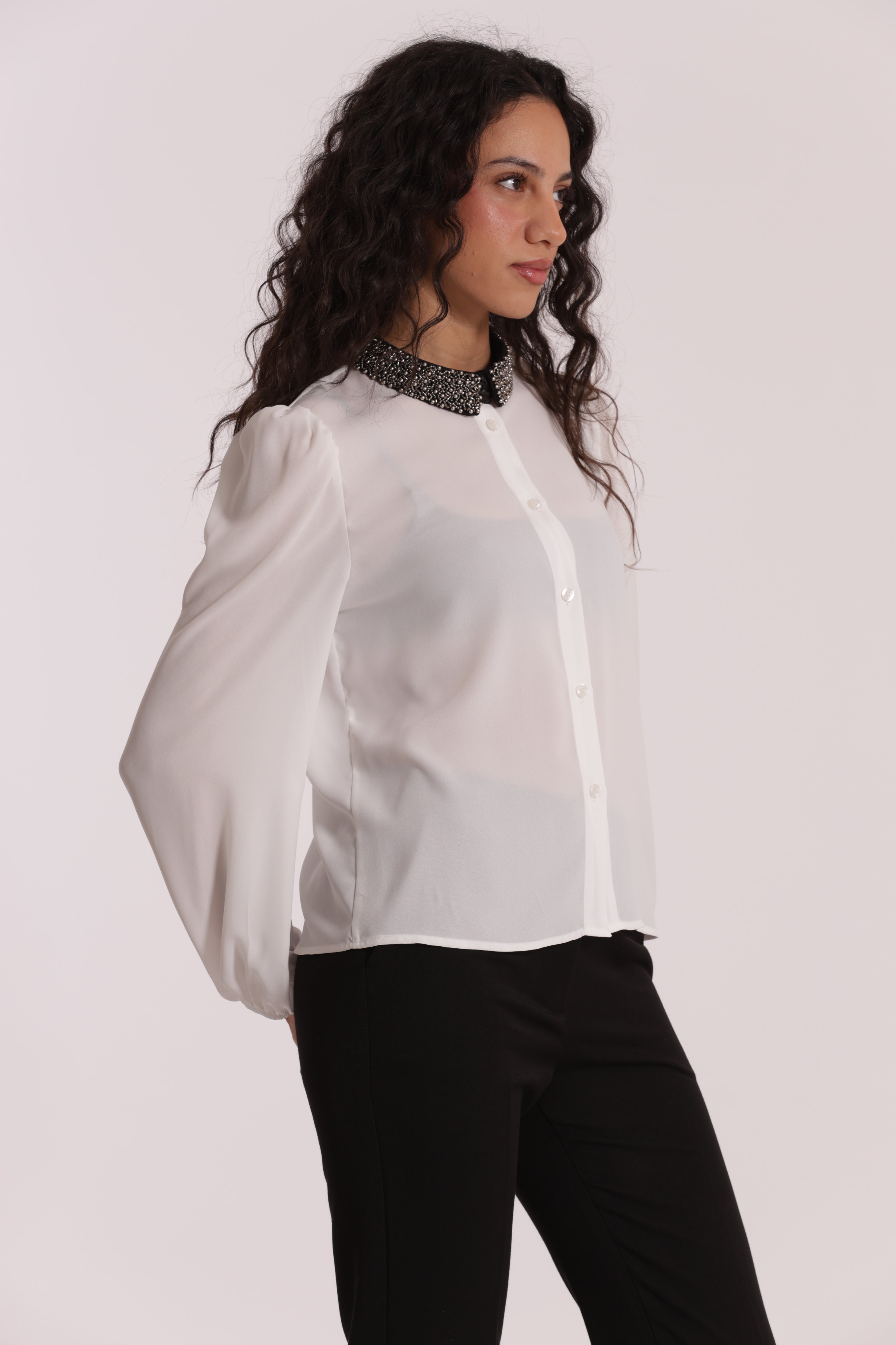 Mimi Mua Camicia con Collo Ricamato in poliestere