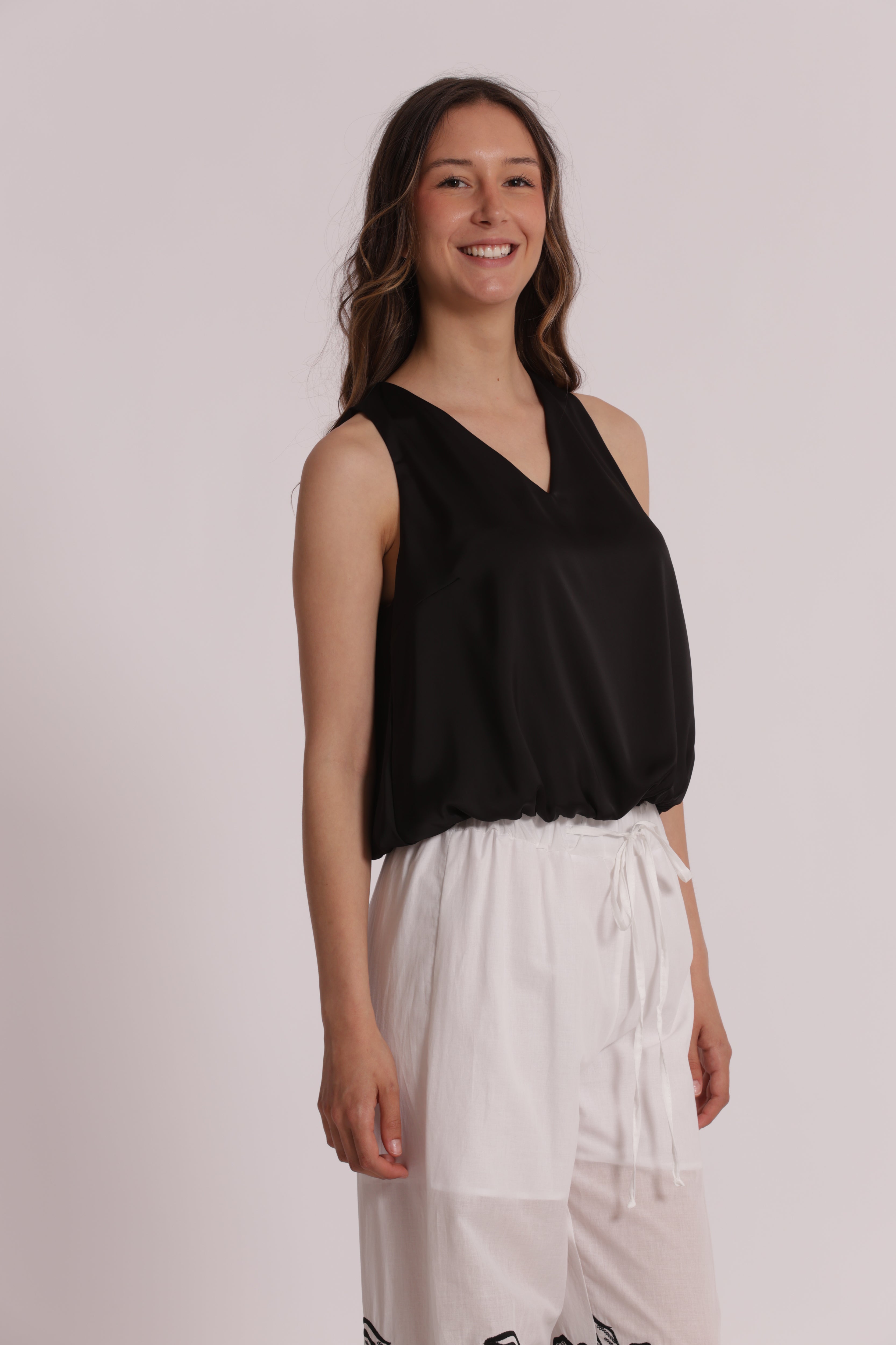 Mimi Mua Top a Palloncino blusa poliestere bianca