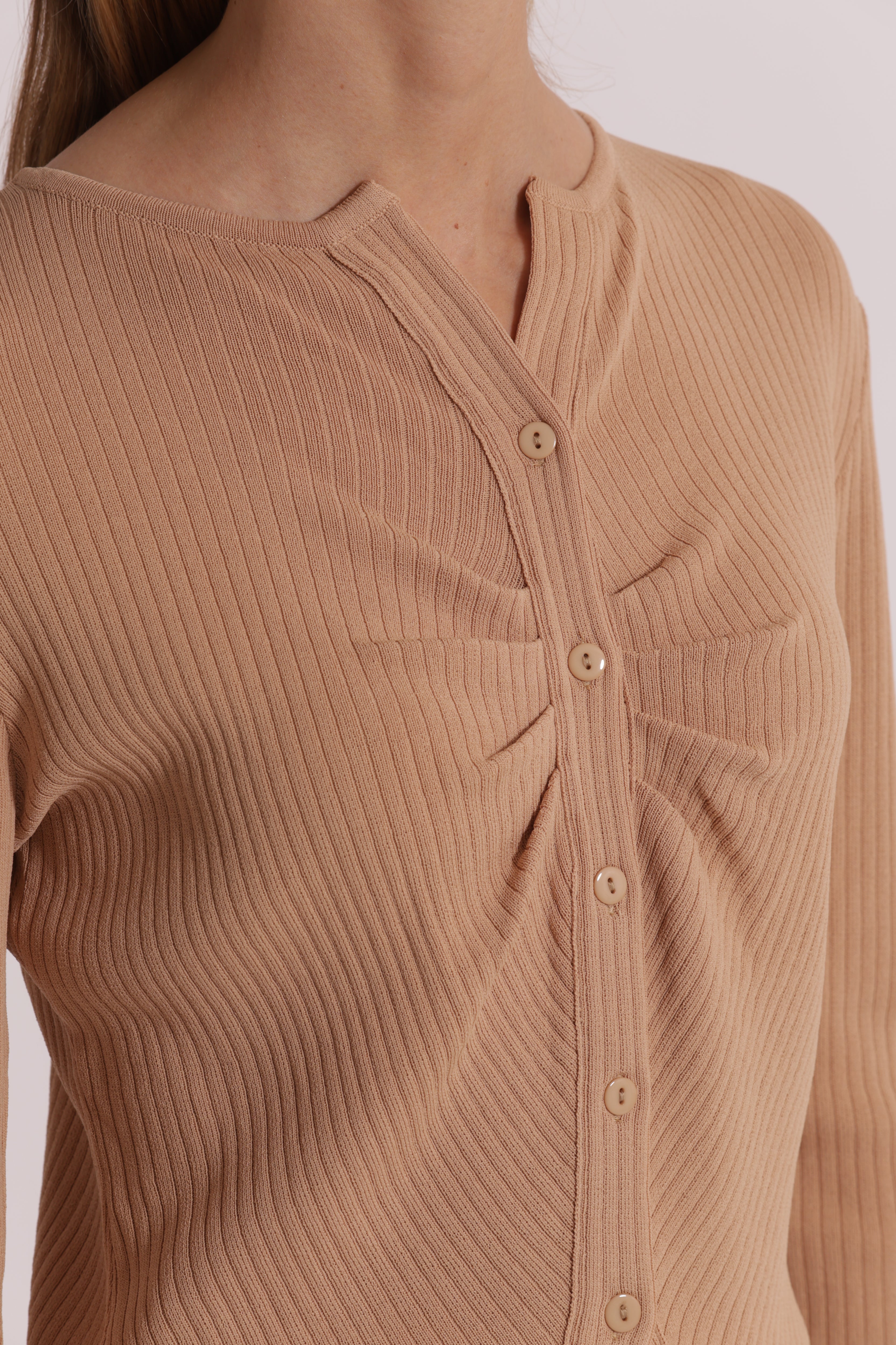 Mimi Mua Cardigan Maglia Increspato Panna Morbido