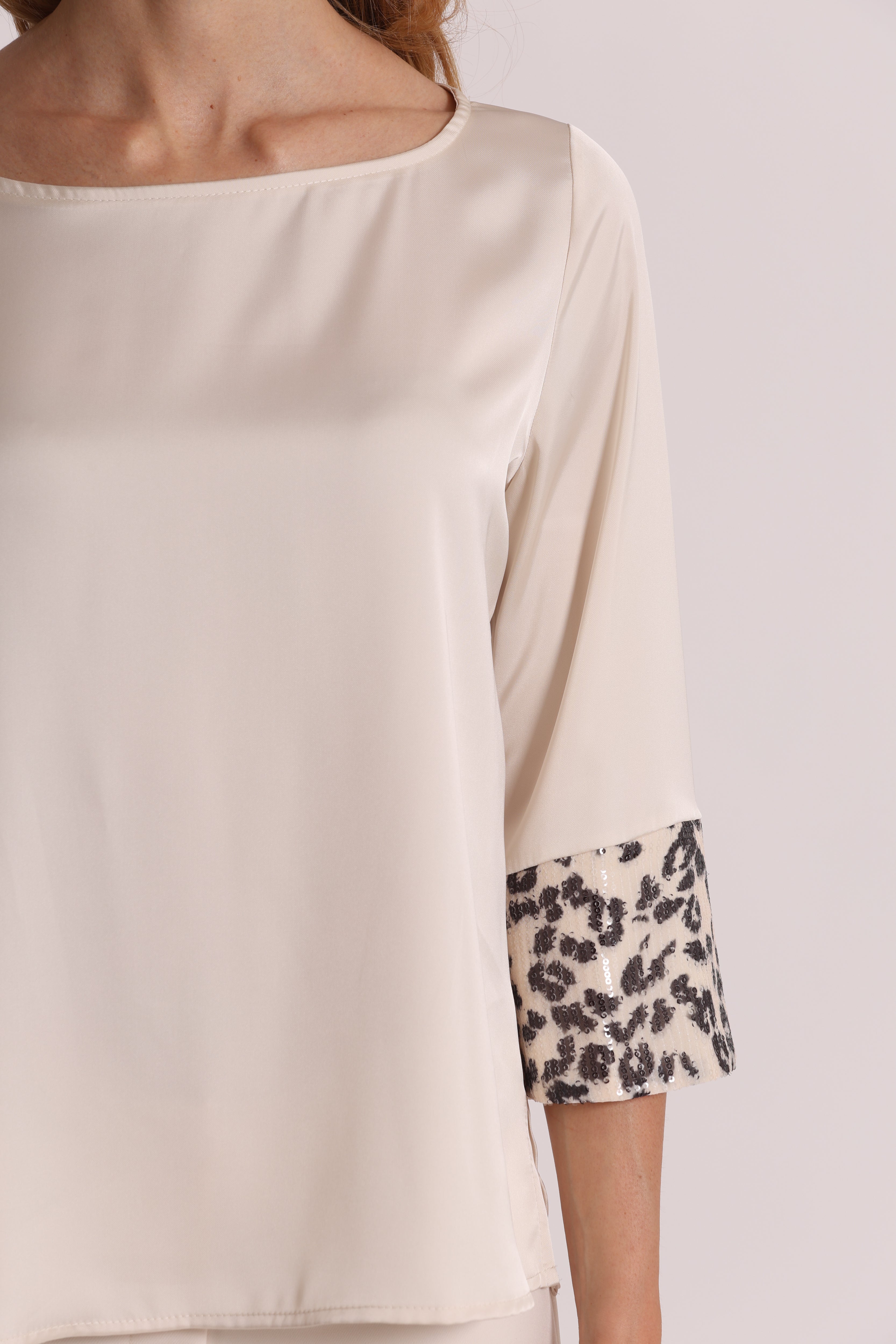 Mimi Mua Blusa Paillettes Animalier Latte