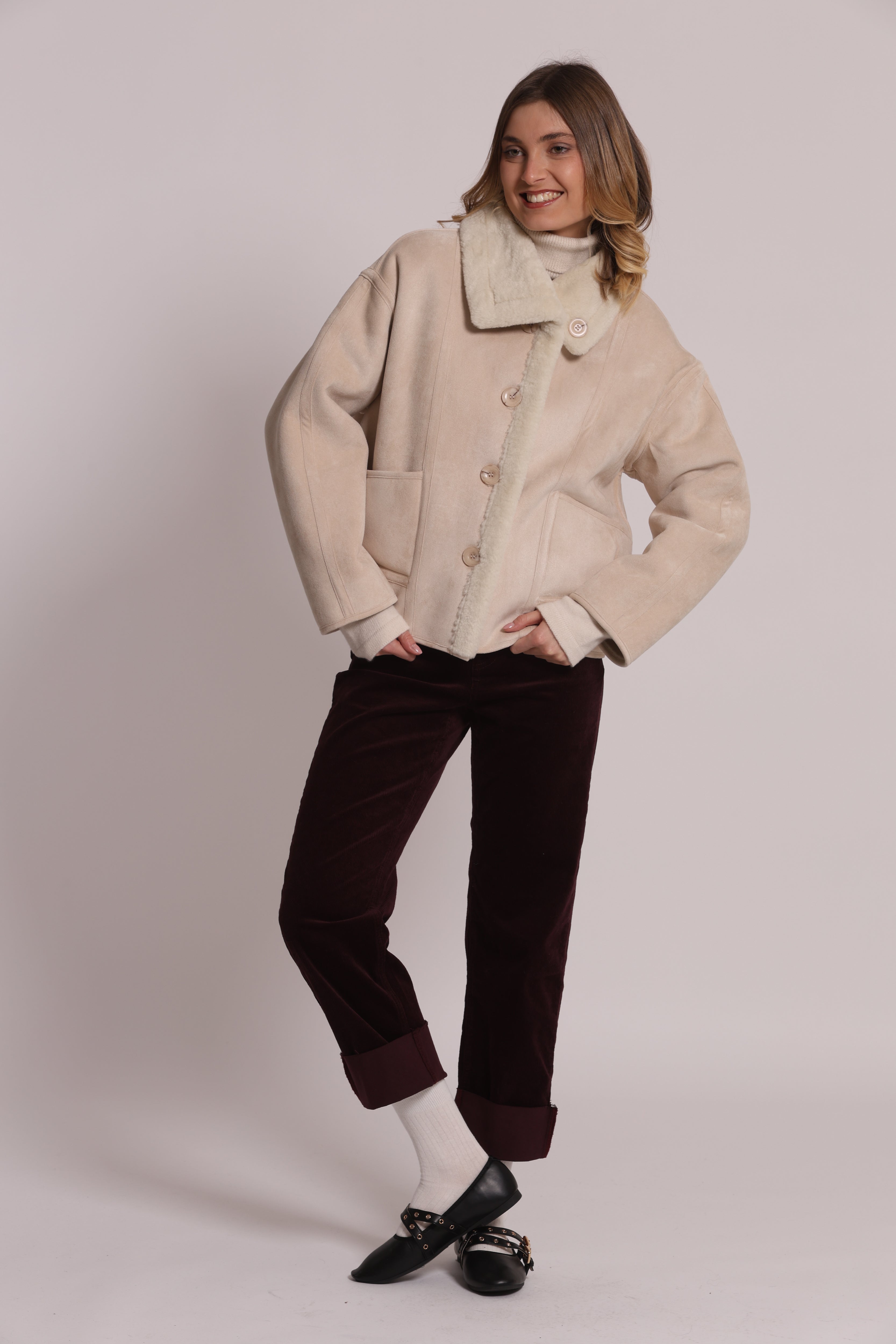 Mimi Mua Reversibile giubbotto effetto montone nero